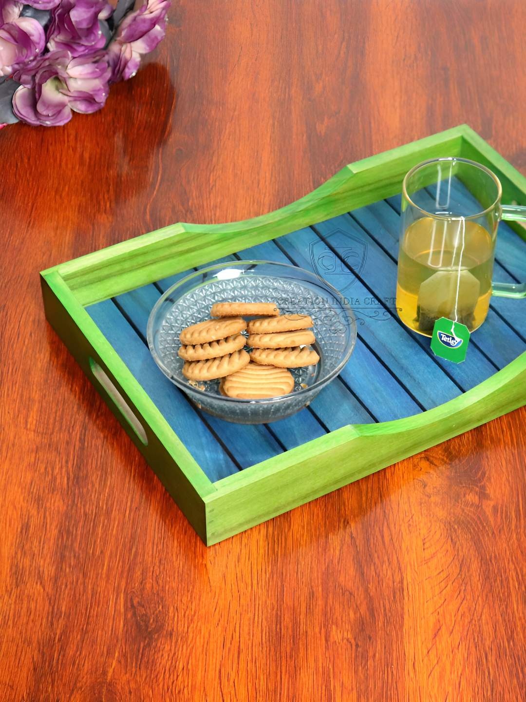 

Creation India Craft Blue & Green Wooden Serving Tray