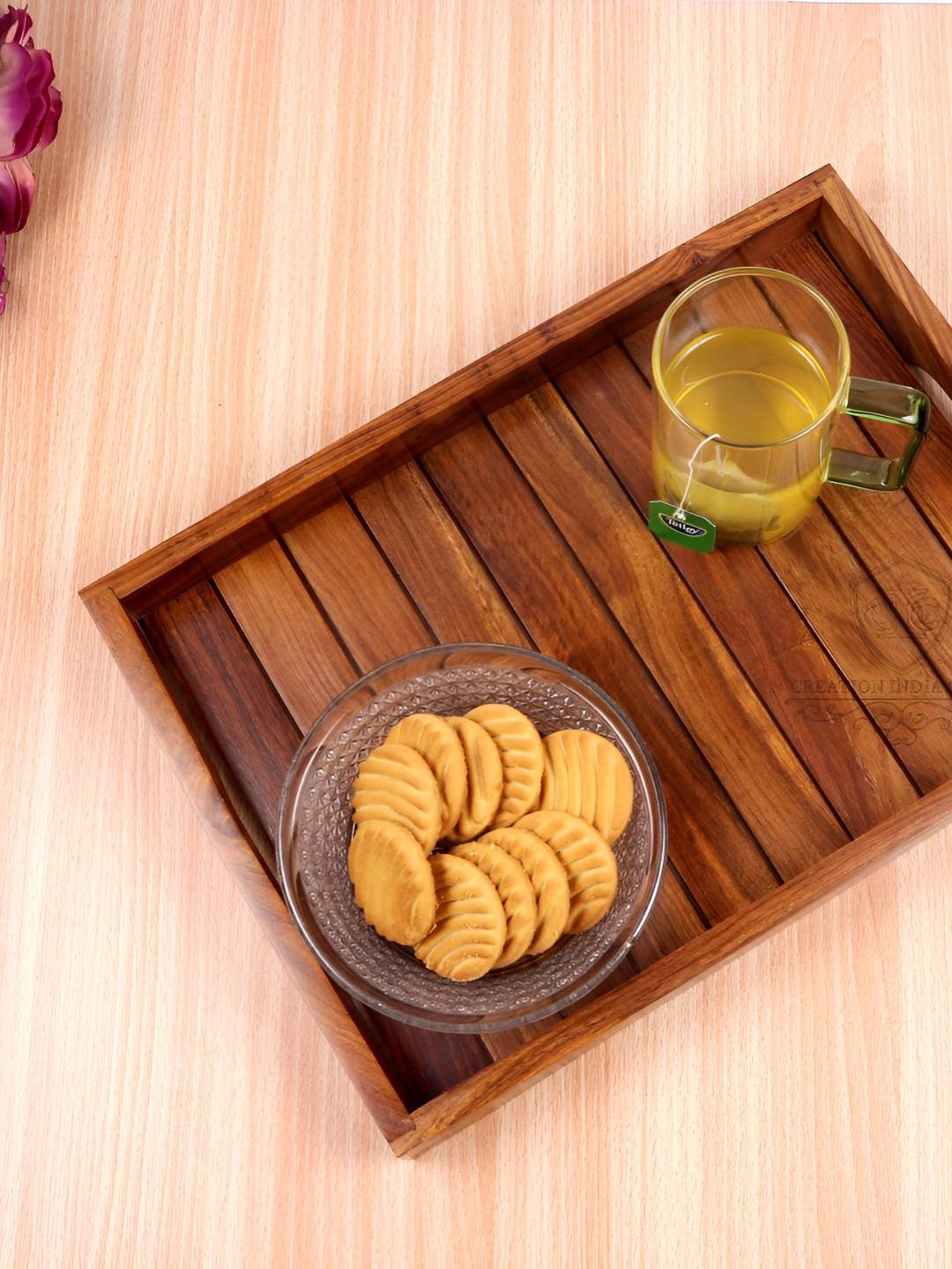 

Creation India Craft Brown 2025 Wood 1 Pieces Easy to Clean Serving Tray