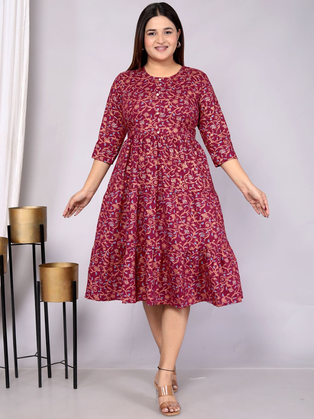 

HERE&NOW Floral Print Fit & Flare Midi Dress, Maroon