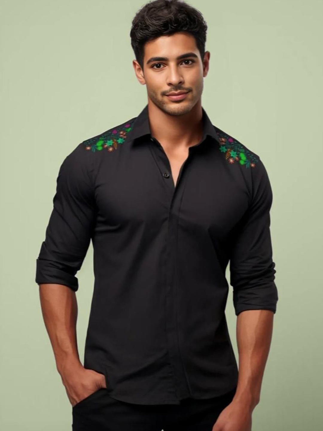 

HE SPOKE Men Smart Tailored Fit Opaque Printed Casual Shirt, Black