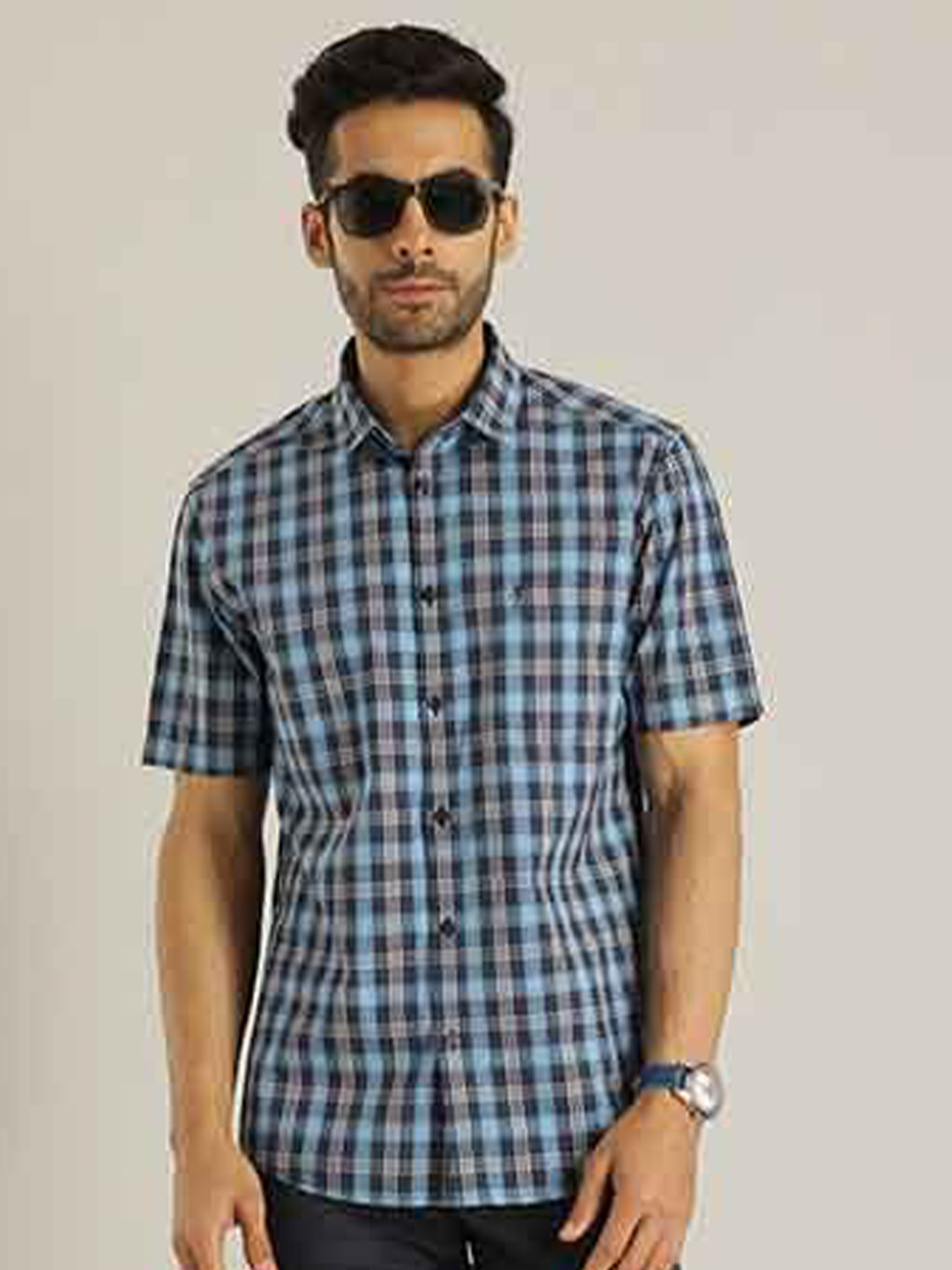 

Indian Terrain Men Slim Fit Tartan Checks Opaque Checked Casual Shirt, Blue