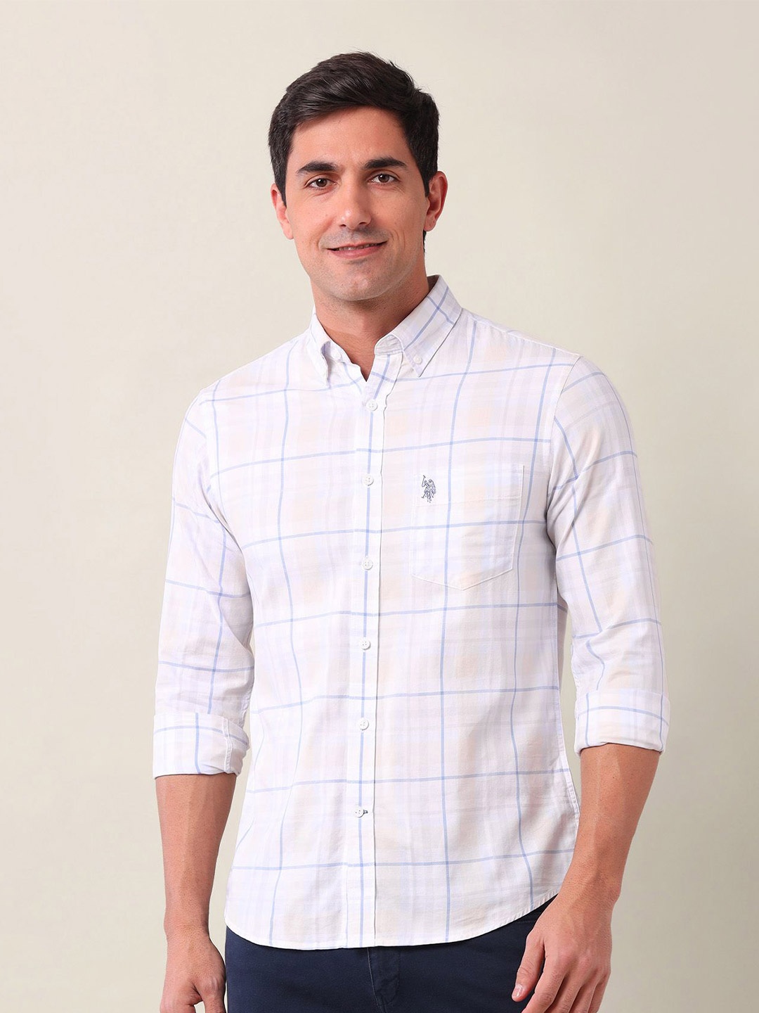 

U.S. Polo Assn. Men Tailored Fit Opaque Checked Casual Shirt, Blue