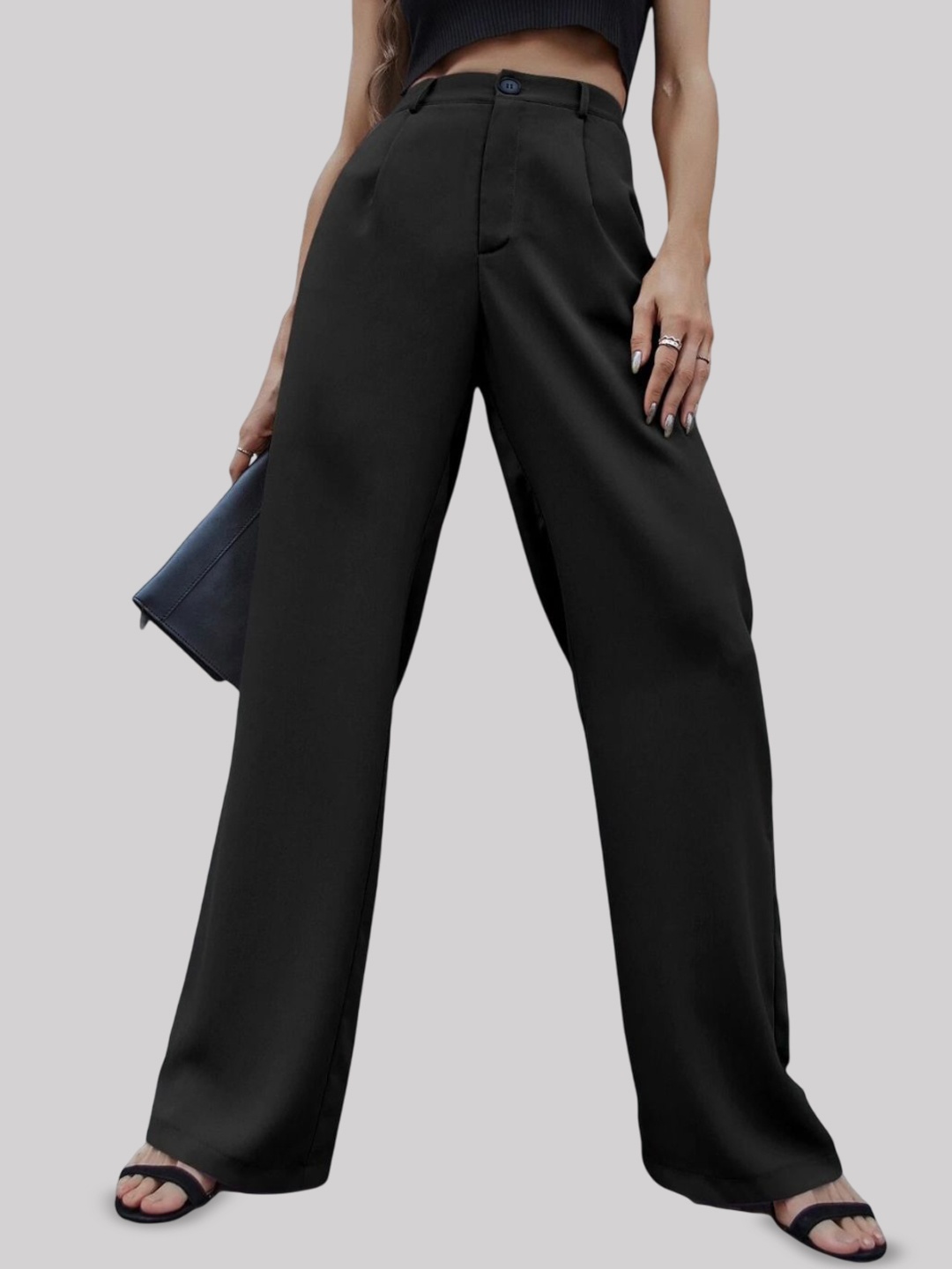 

FNOCKS Women Classic High-Rise Pleated Trousers, Black