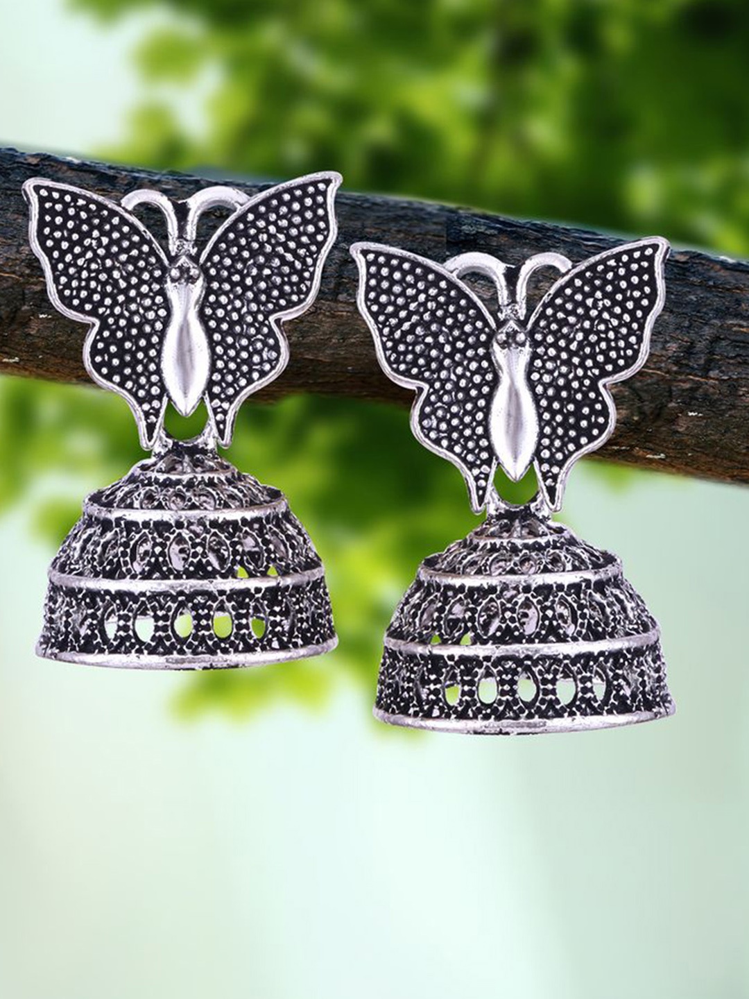 

DIVASTRI Set of 5 Silver-Plated Oxidized Dome Shaped Jhumkas