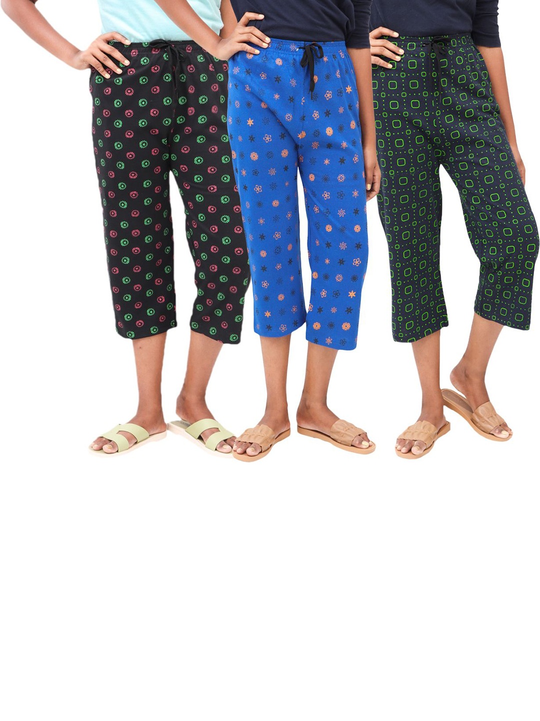 

AFRA GARMENTS Women Printed Capris, Blue