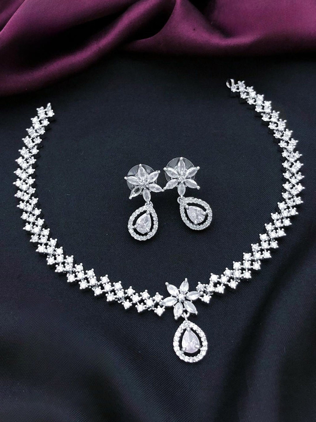 

ROFARWORD Gold-Plated Cubic Zirconia Stones Studded Jewellery Set