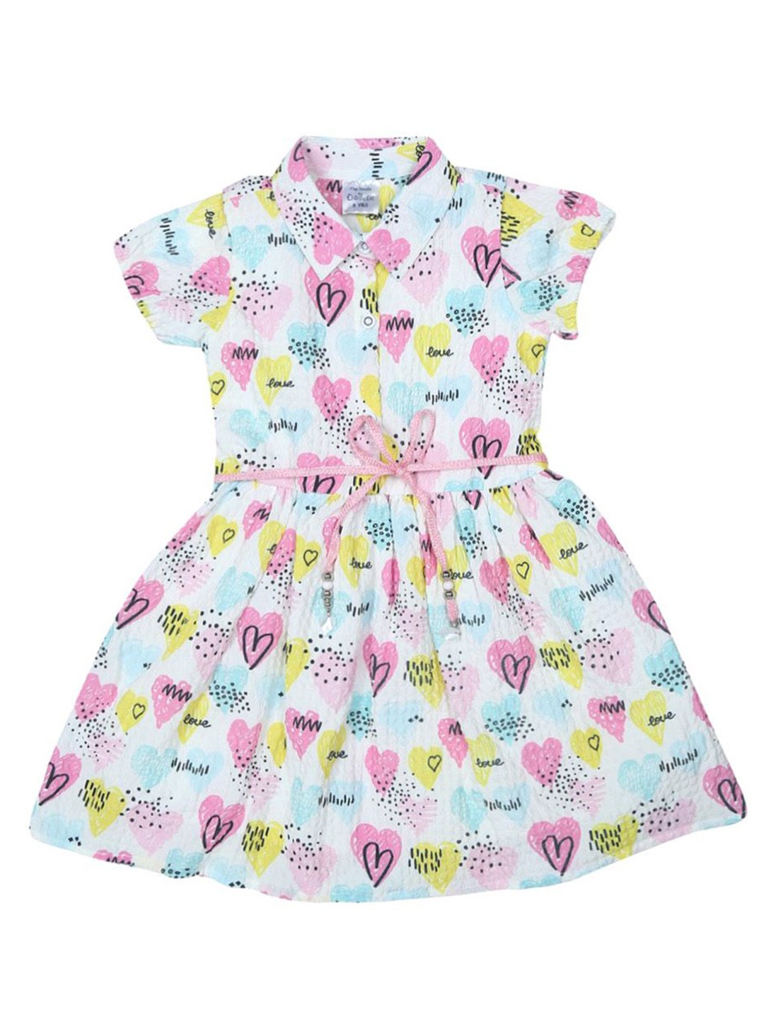 

Doodle Girls Shirt Collar Cotton Shirt Dress, White