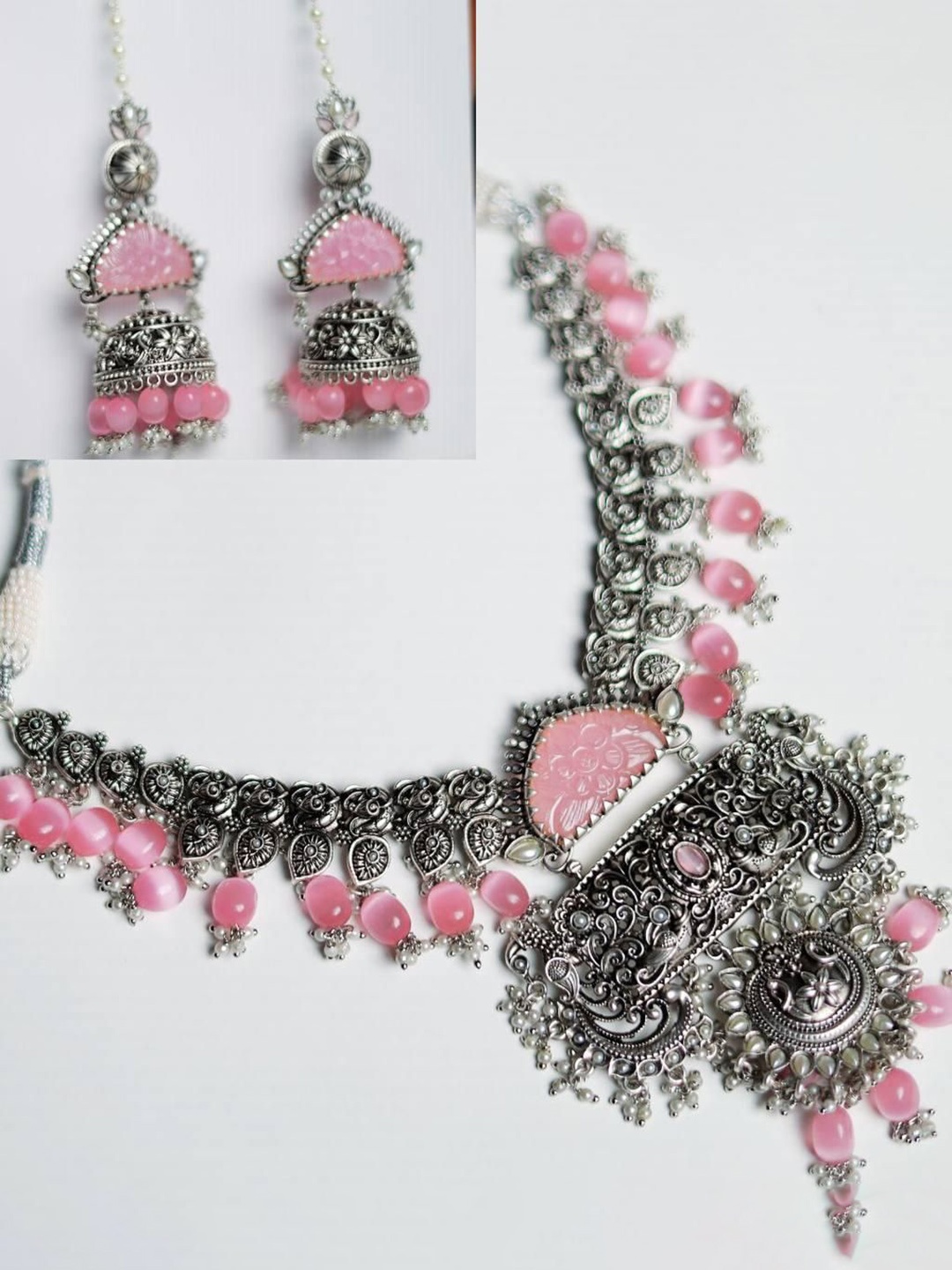 

ADC SHEMONA Silver-Plated Stones-Studded & Beaded Jewellery Set