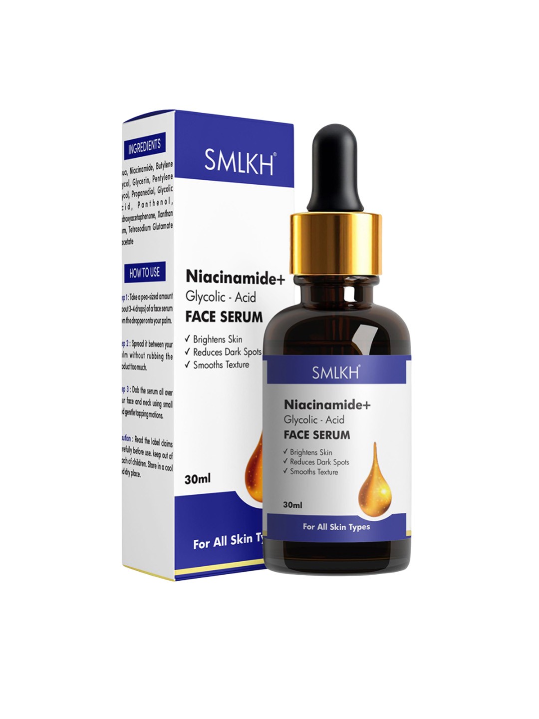 

Smlkh Niacinamide & Glycolic Acid Face Serum For Dark Spots - 30 ml, Blue