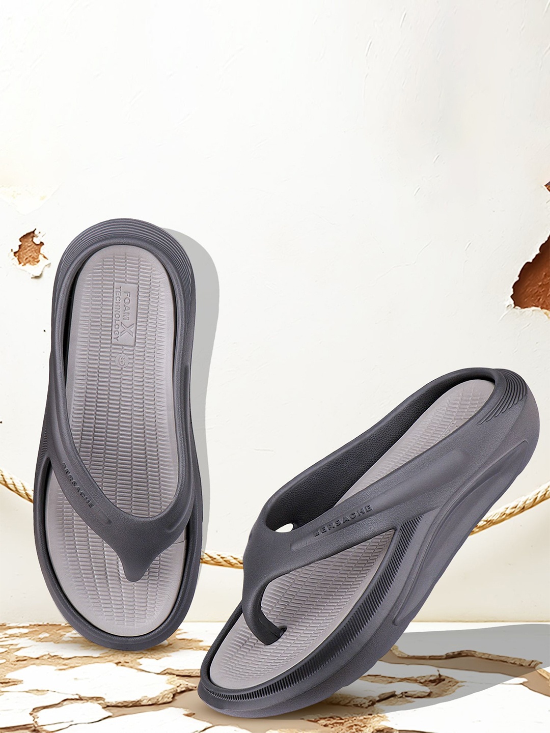 

BERSACHE Men Rubber Thong Flip-Flops, Grey