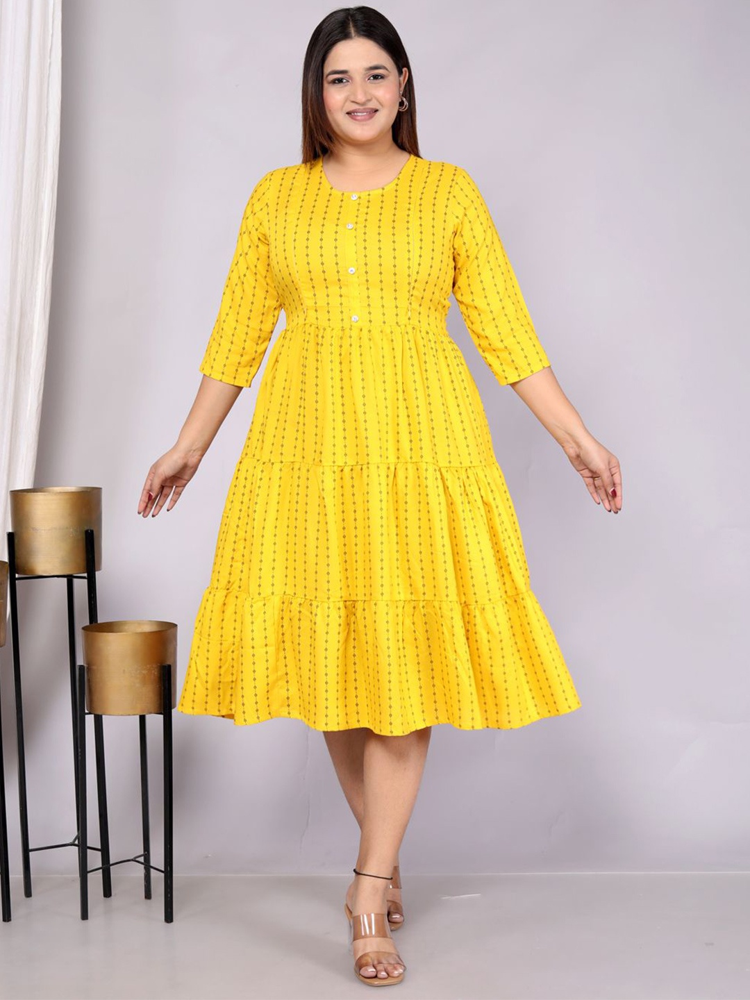 

HERE&NOW Floral Print Fit & Flare Midi Dress, Yellow