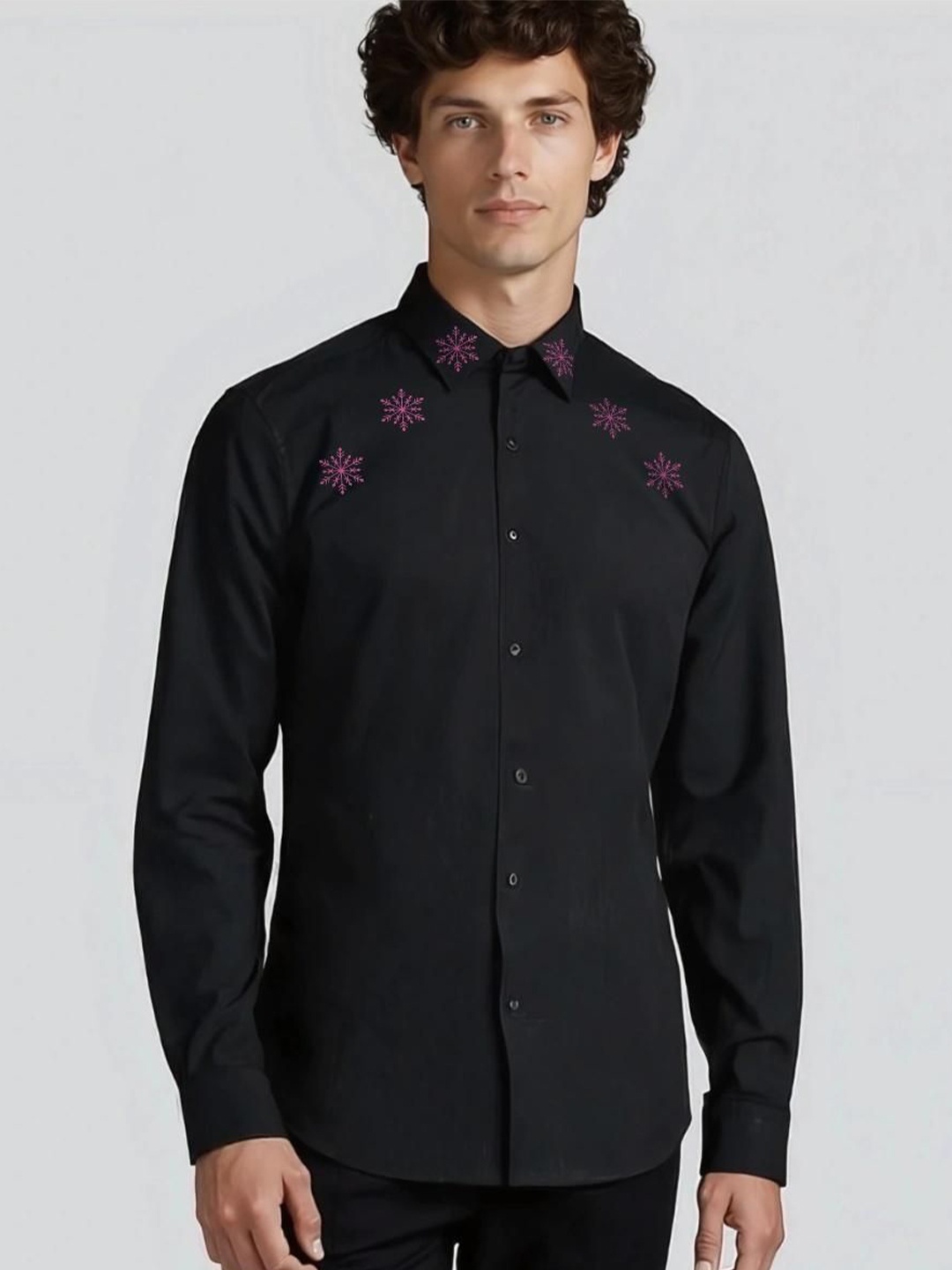 

HE SPOKE Men Smart Tailored Fit Floral Opaque Party Shirt, Black