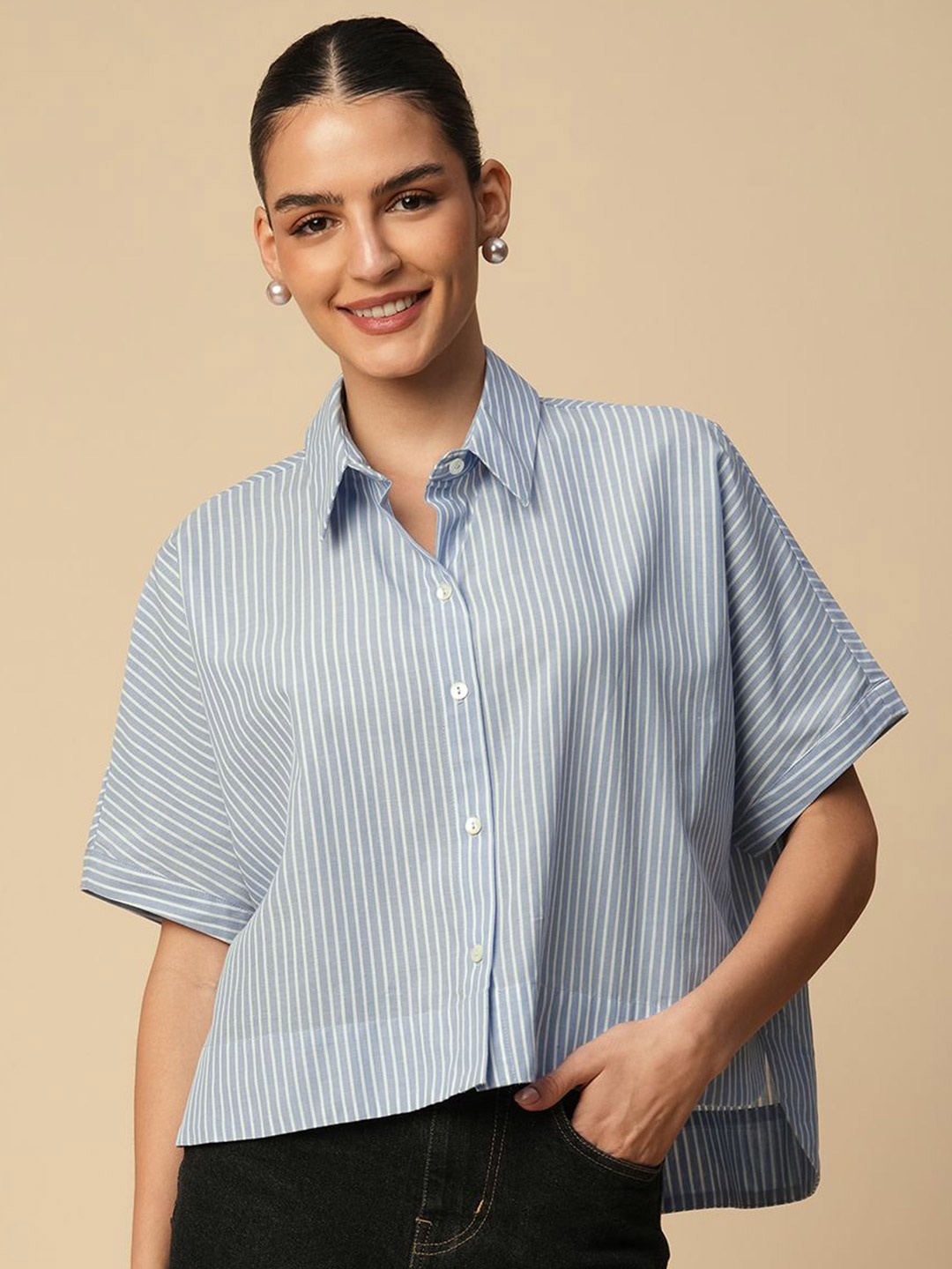 

Chemistry Women Opaque Striped Casual Shirt, Blue