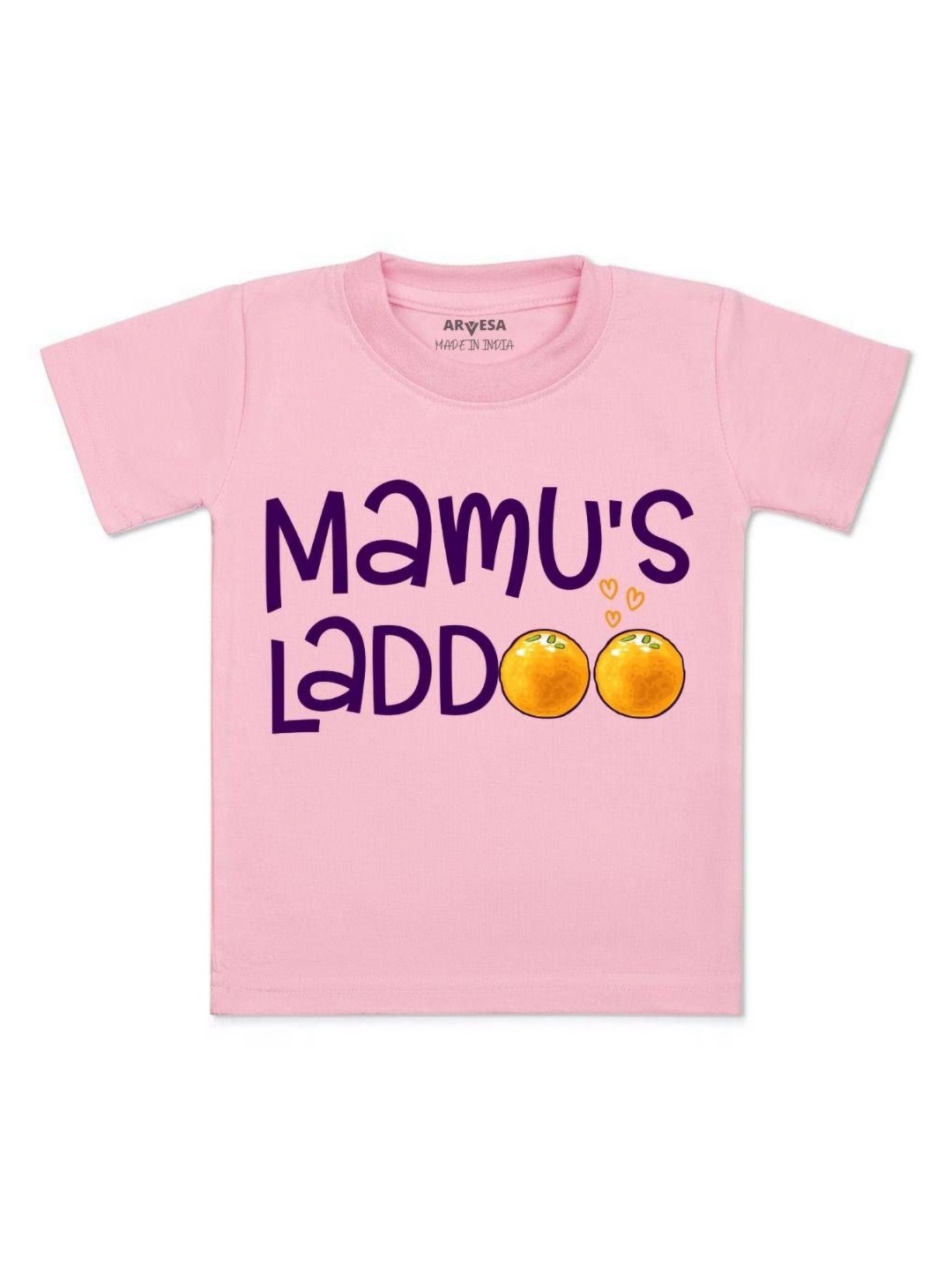 

Arvesa Kids Mamu Laddoo Printed Tshirt, Pink