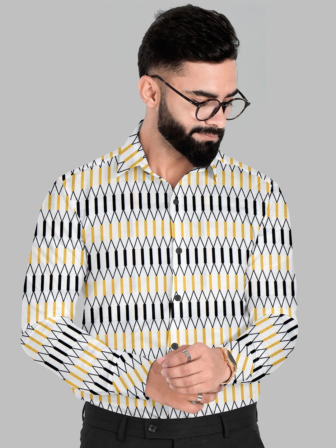 

Fashion FRICKS Men Classic Semi Sheer Casual Shirt, White