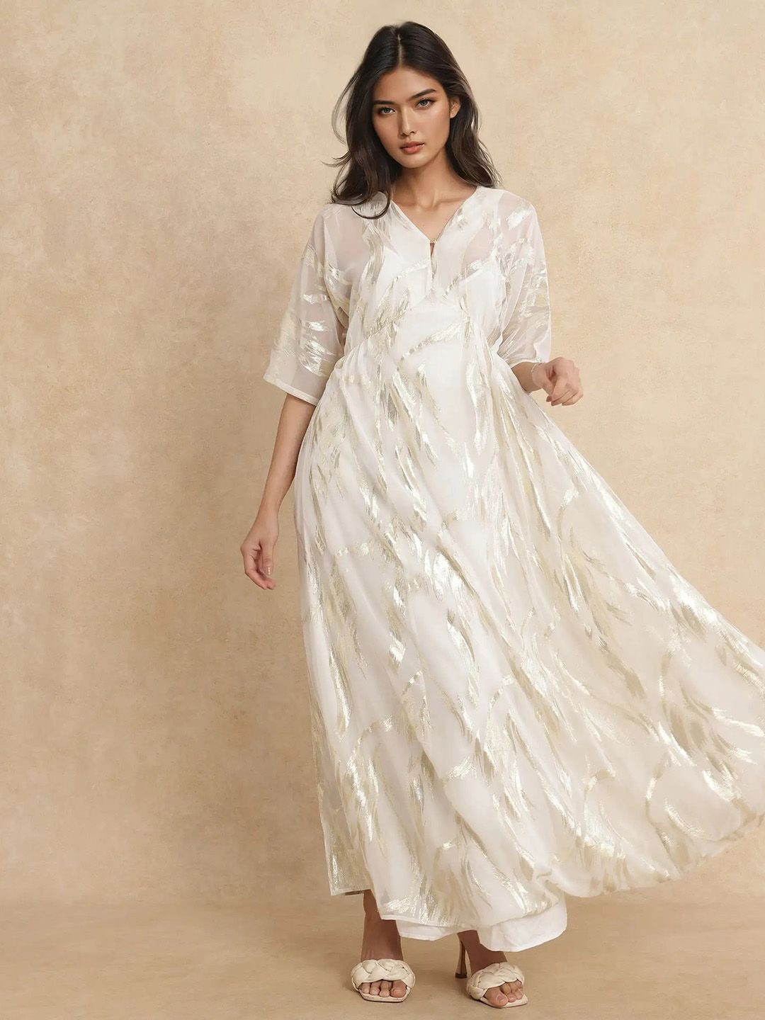 

RAREISM Floral Print Kimono Sleeve Maxi Dress, Off white