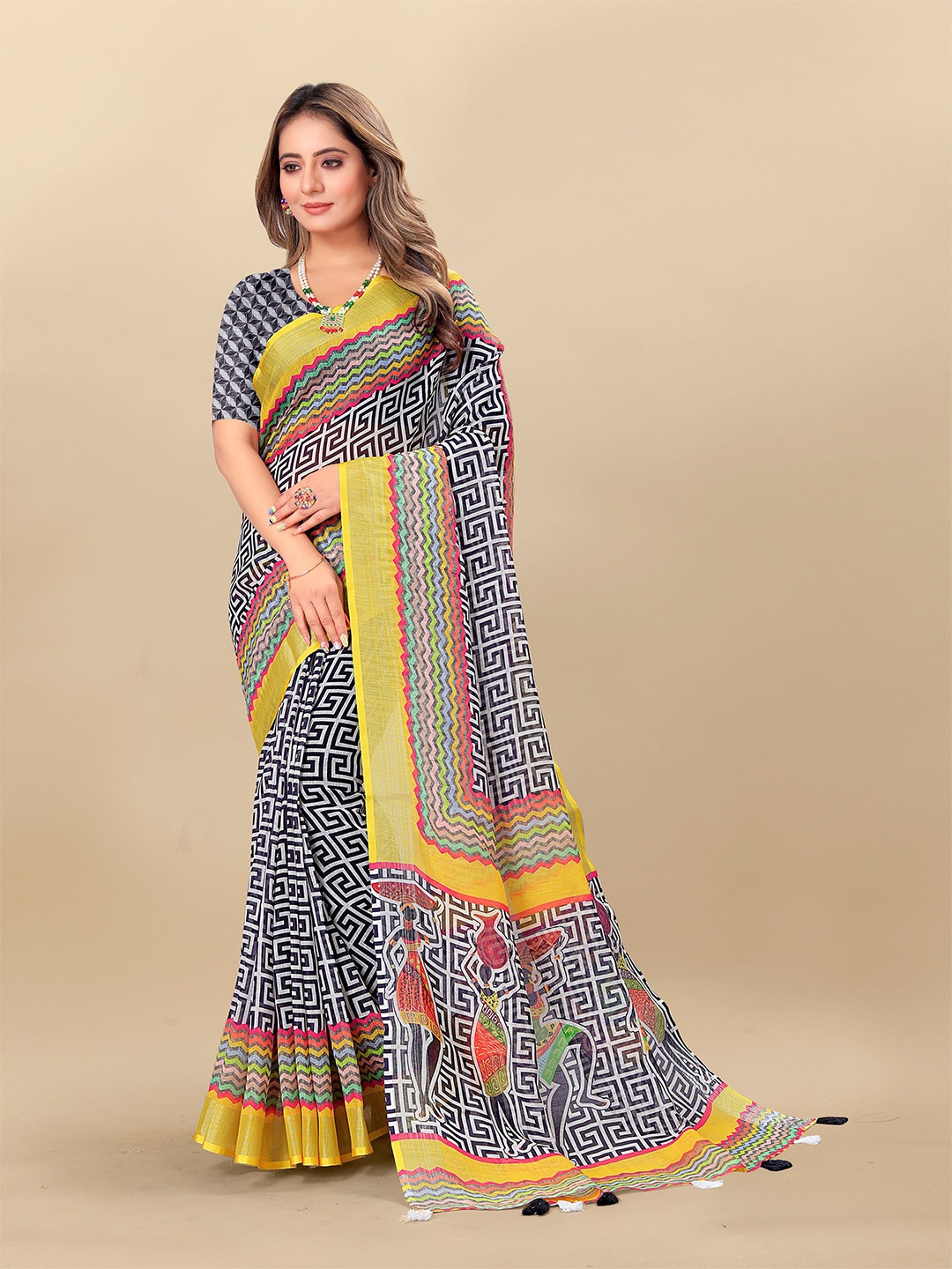 

Anouk Linen Blend Saree, Black