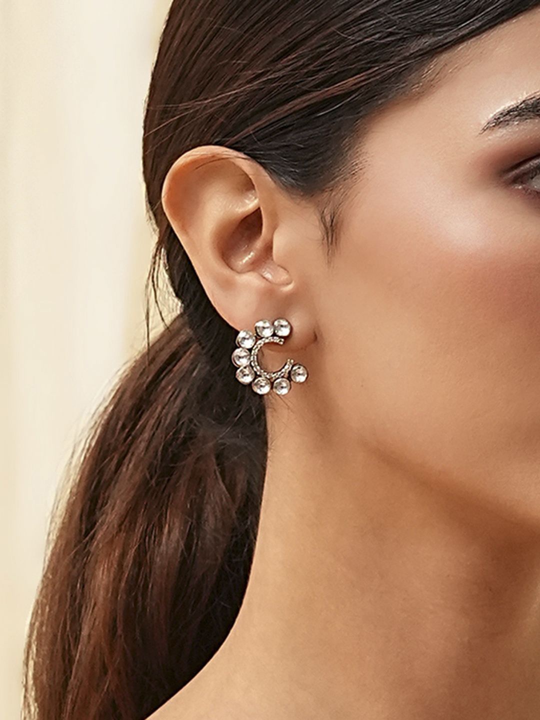 

Biba Gold-Plated Artificial Stones Studded Contemporary Shaped Studs, White