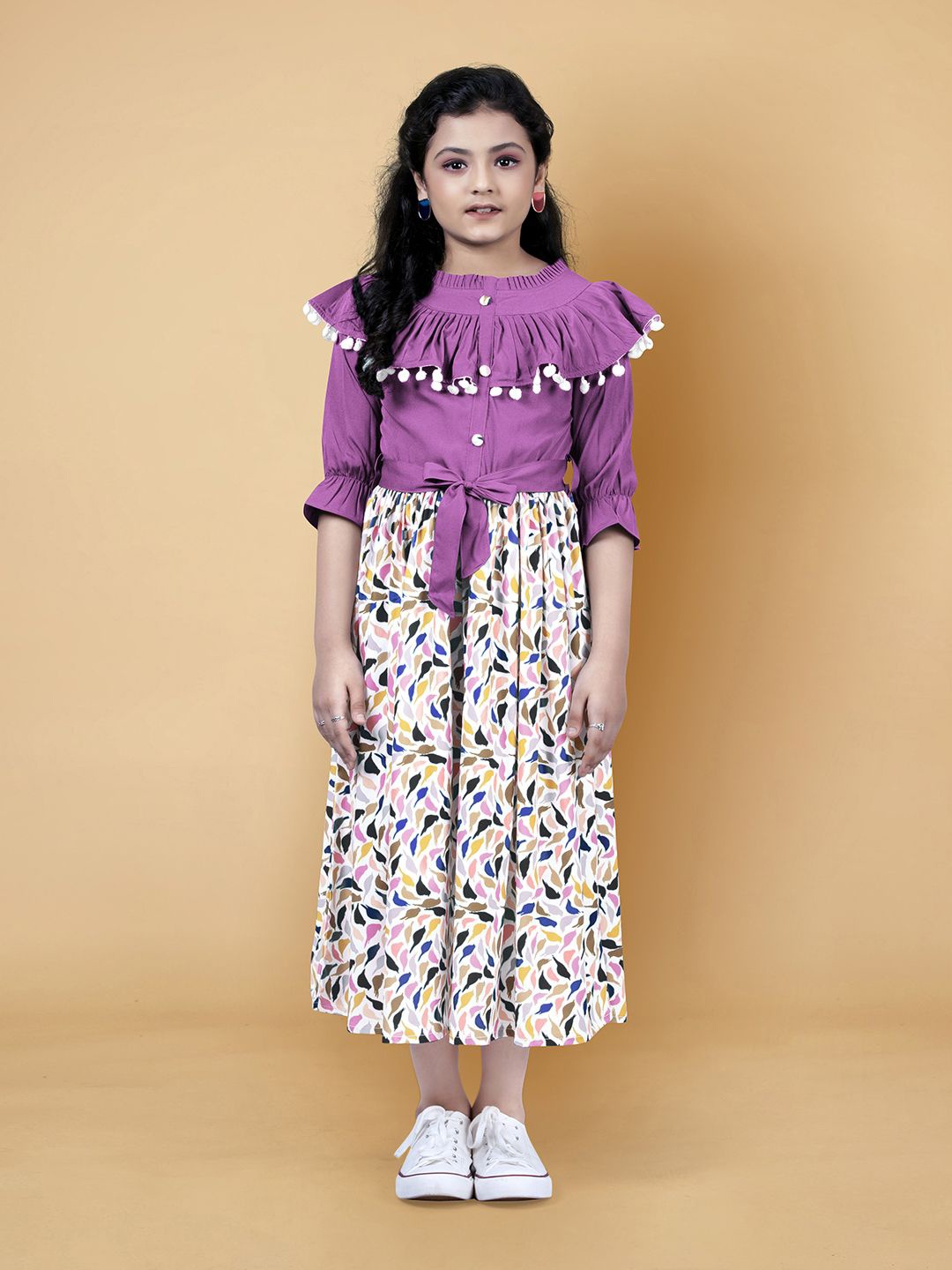 

YK Embellished Print Crepe Fit & Flare Midi Dress, Purple