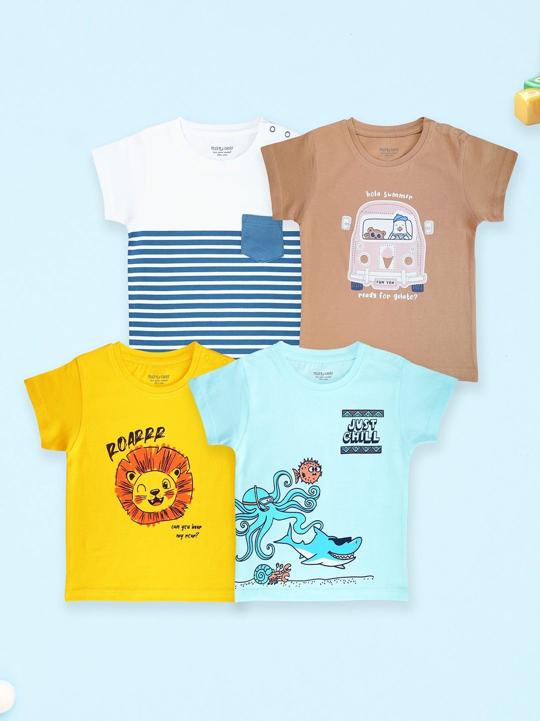 

Miss & Chief Unisex Kids Graphic Printed Round Neck Regular Fit Cotton T-shirts, Yellow