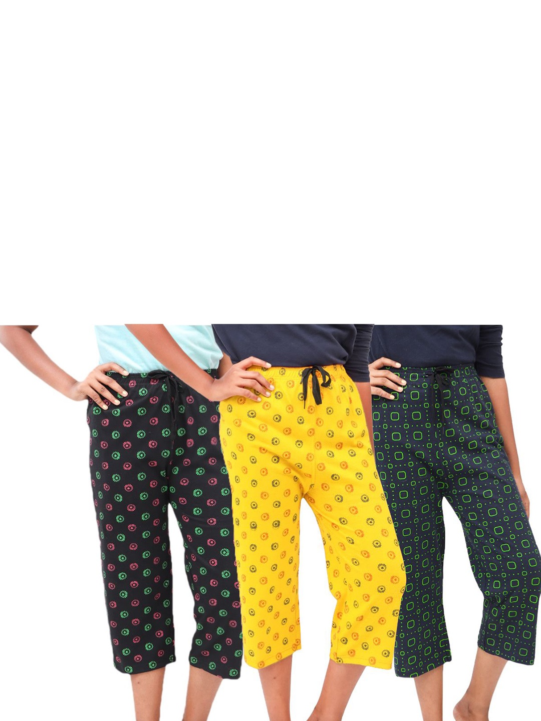 

AFRA GARMENTS Women Printed Capris, Yellow