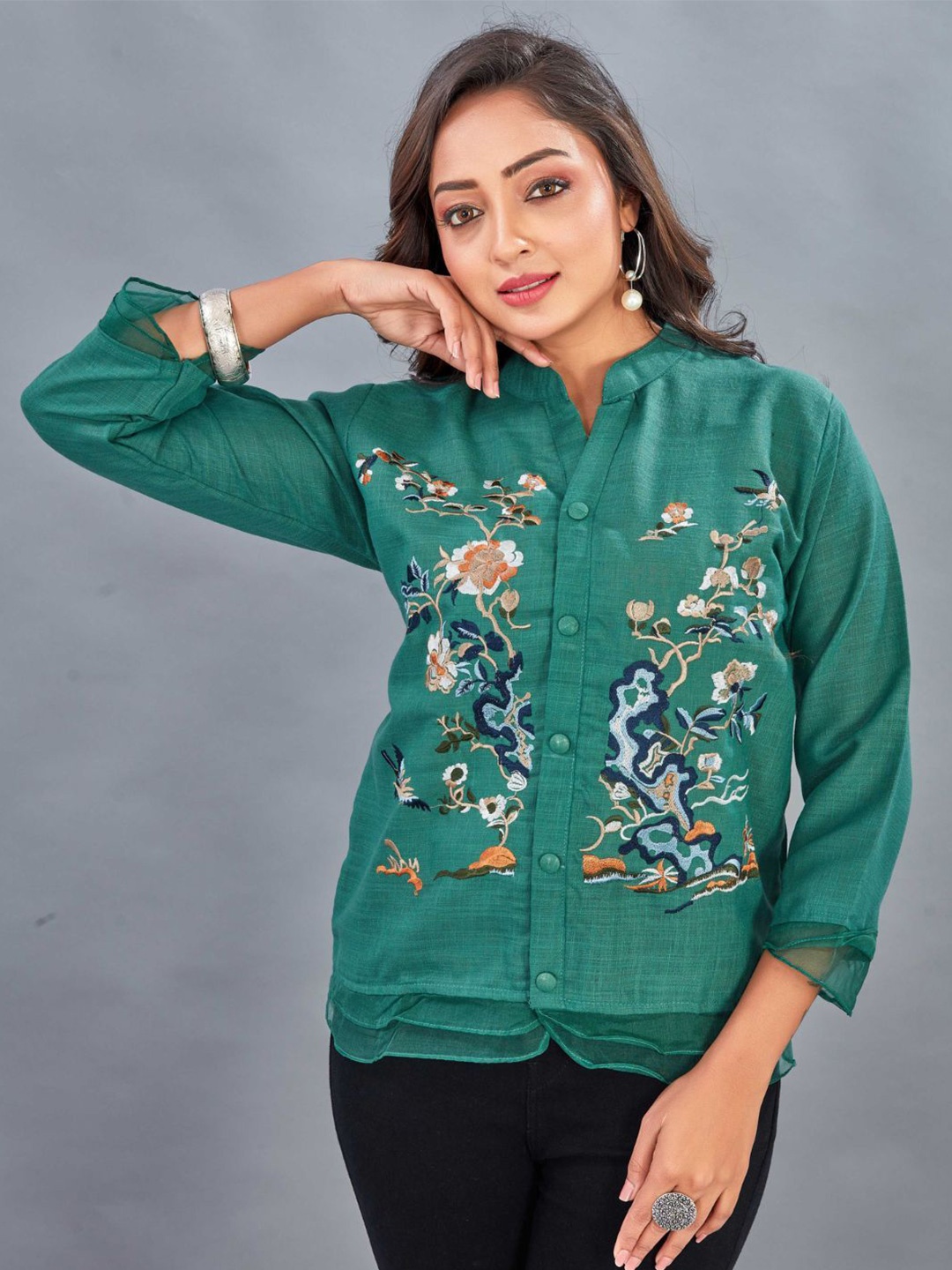 

Puretouch Women Embroidered Cotton Tunic, Green