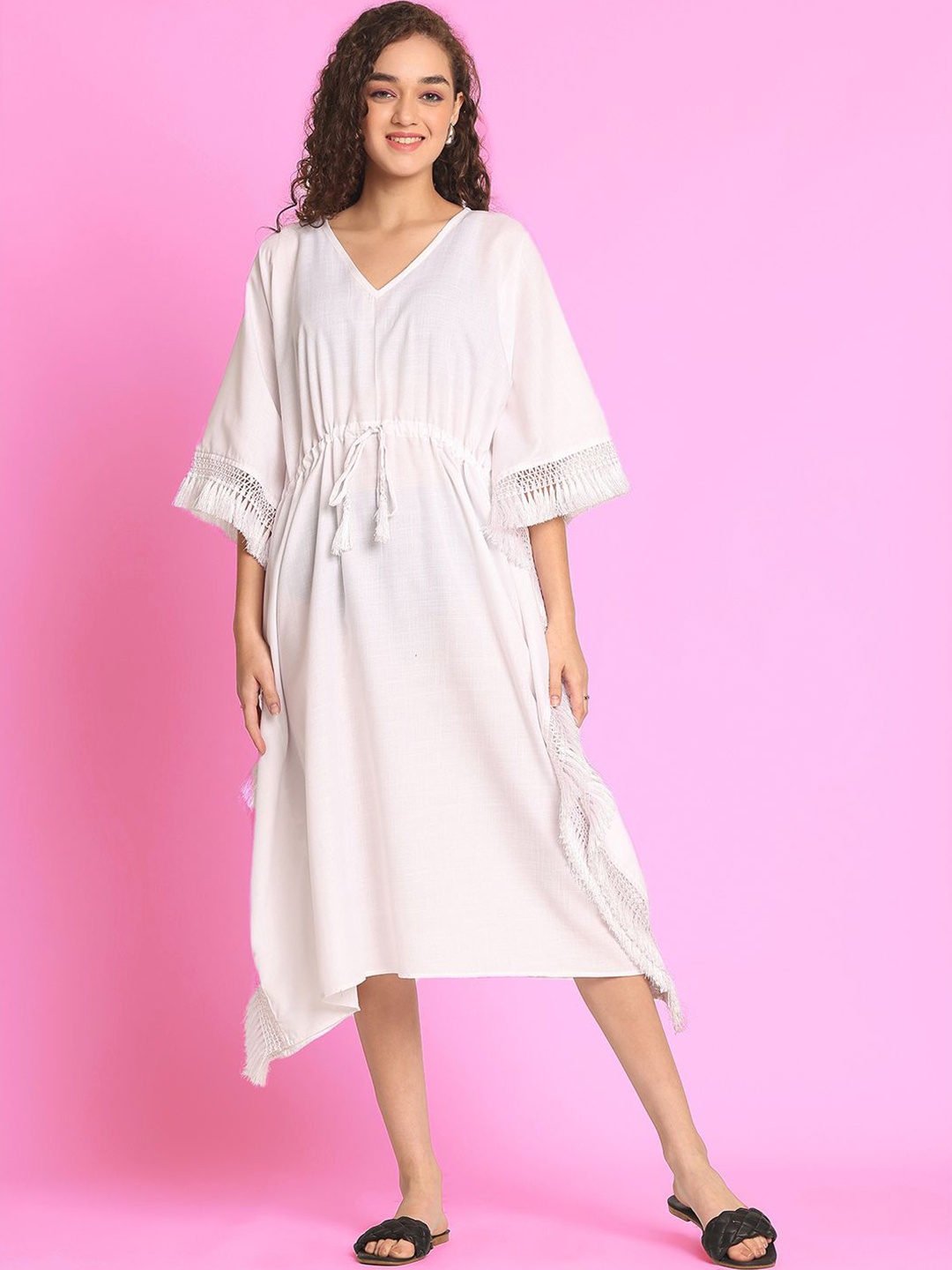 

EROTISSCH Women V-Neck Kaftan Midi Dress, White
