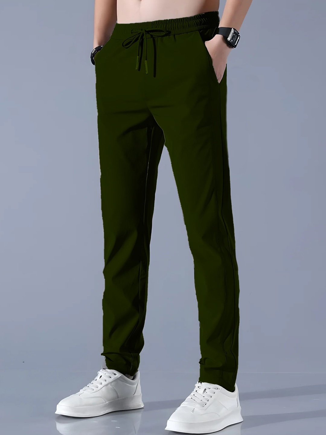 

SYMVI Men DryFIT Mid-Rise Track Pants With Zipper Pocket, Olive