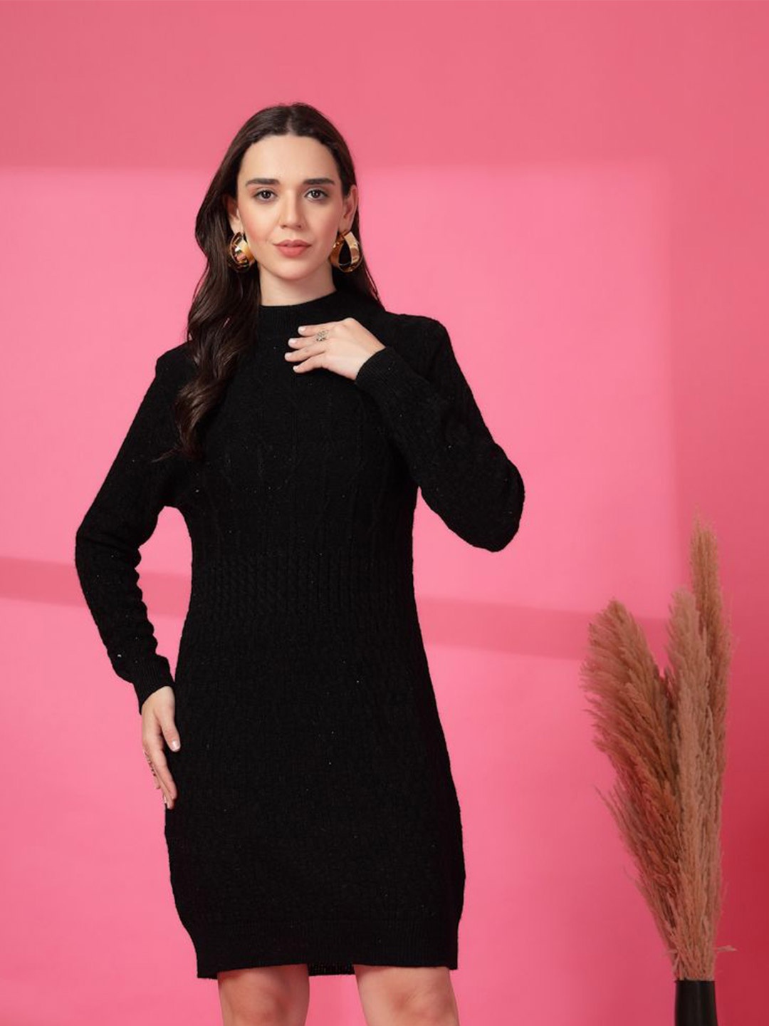 

all about you Woollen Bodycon Dress, Black