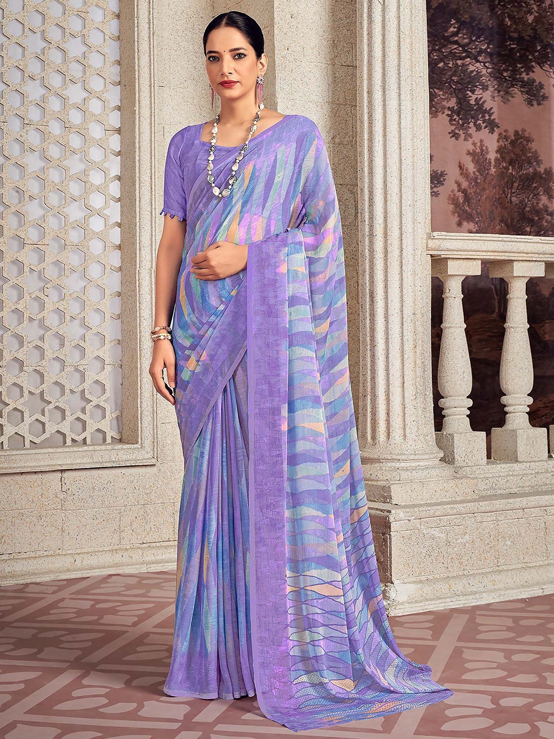 

Anouk Rustic Geometric Printed Bagru Saree, Lavender