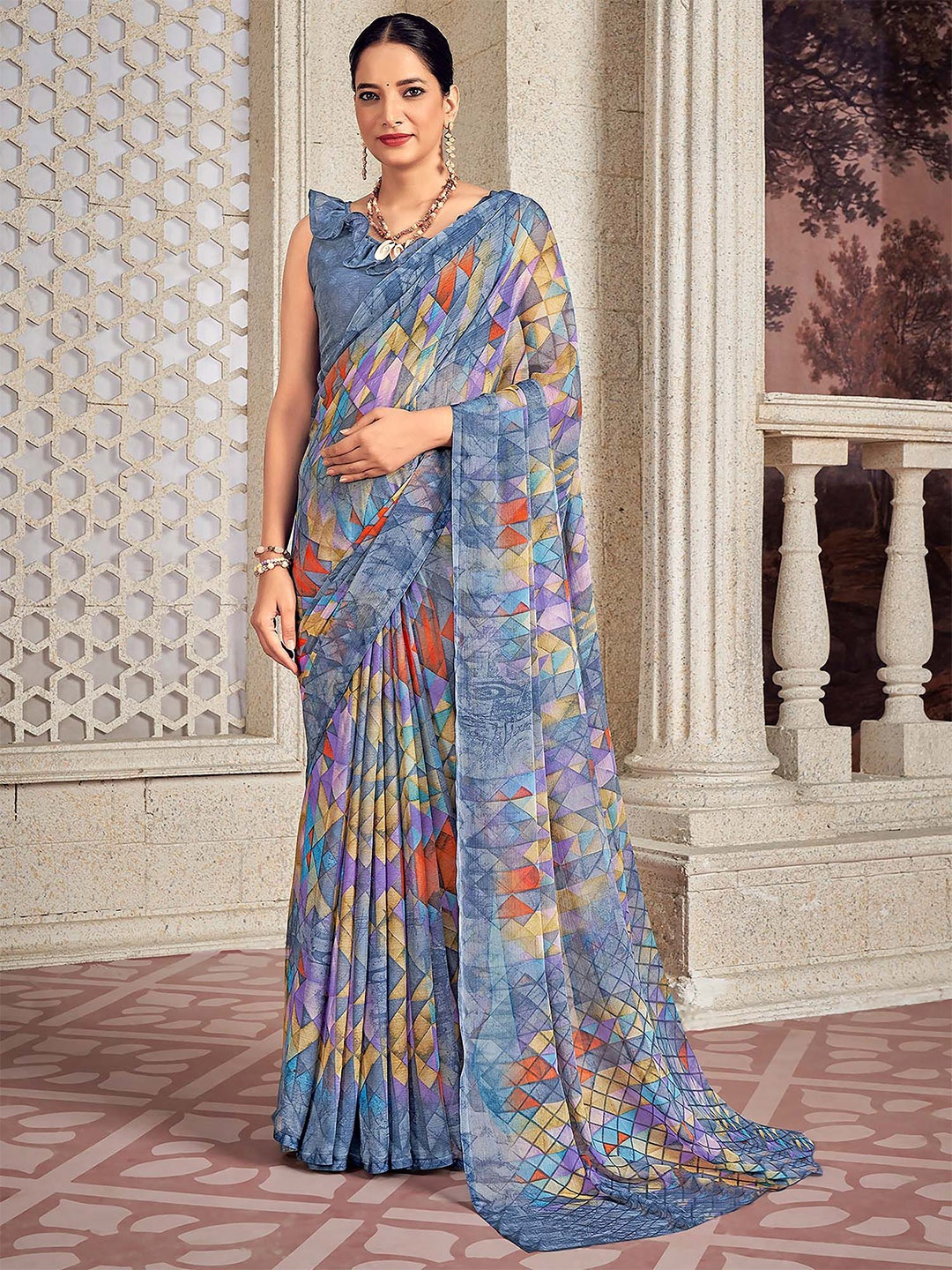 

Anouk Rustic Abstract Printed Bagru Saree, Blue