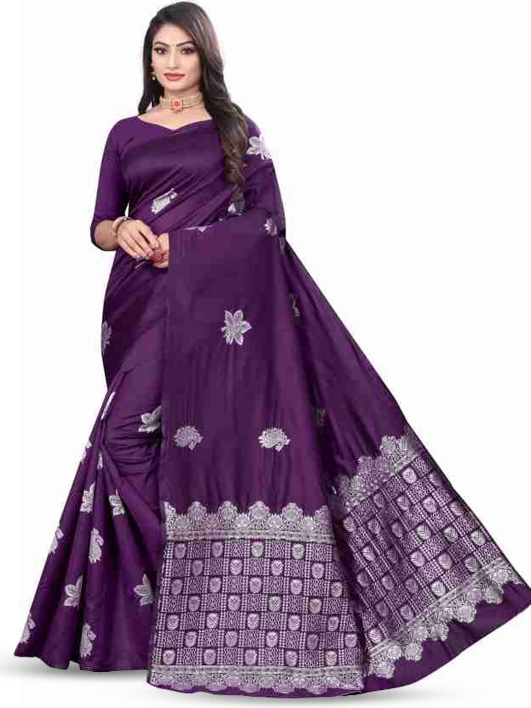 

JULEE Woven Design Pure Silk Banarasi Saree, Purple