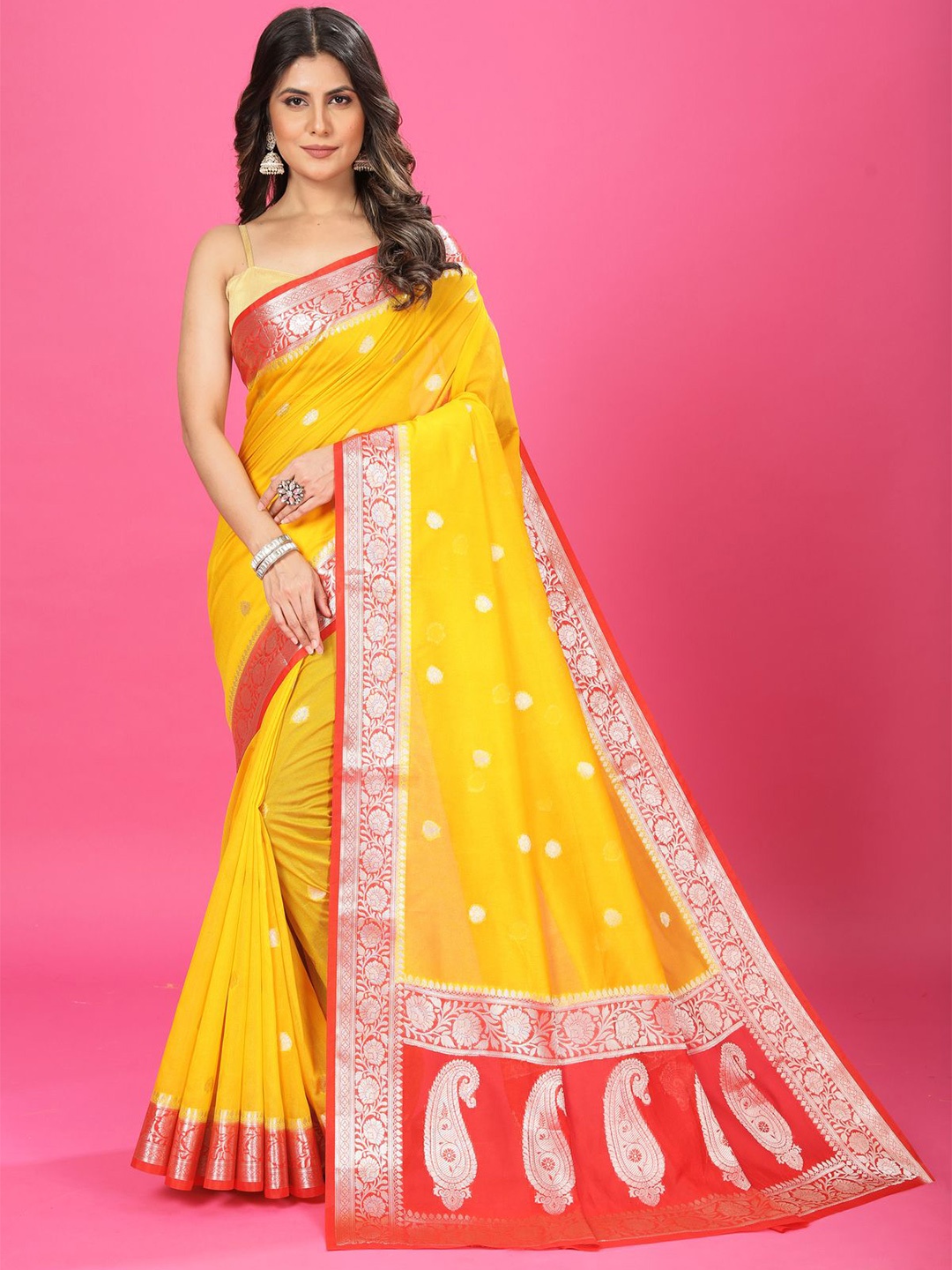 

CRAFTYSTYLES Woven Design Zari Pure Chiffon Banarasi Saree, Yellow