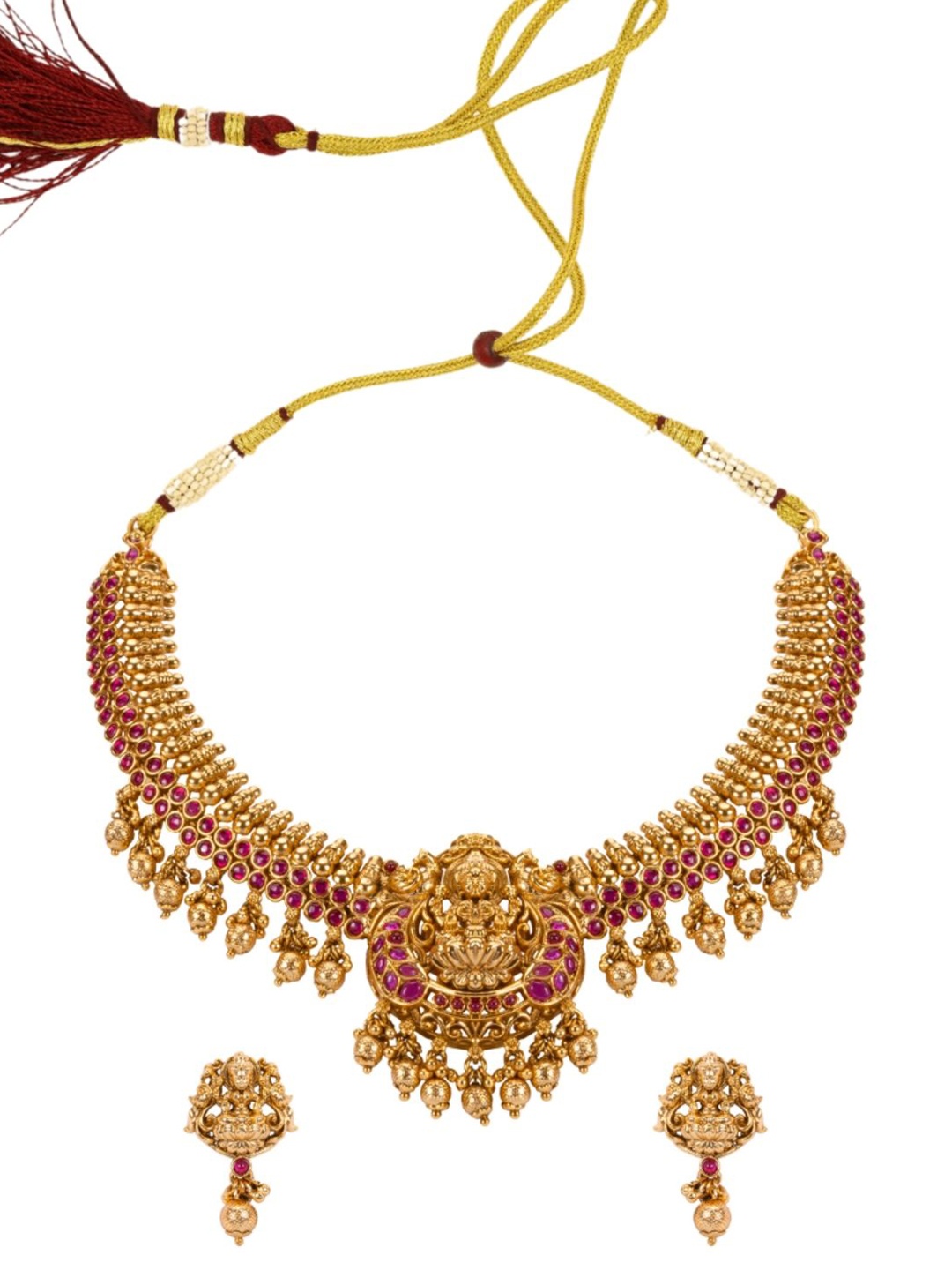 

South Temple Jewellery Gold-Plated Stone Studded And Beaded Jewellery Set