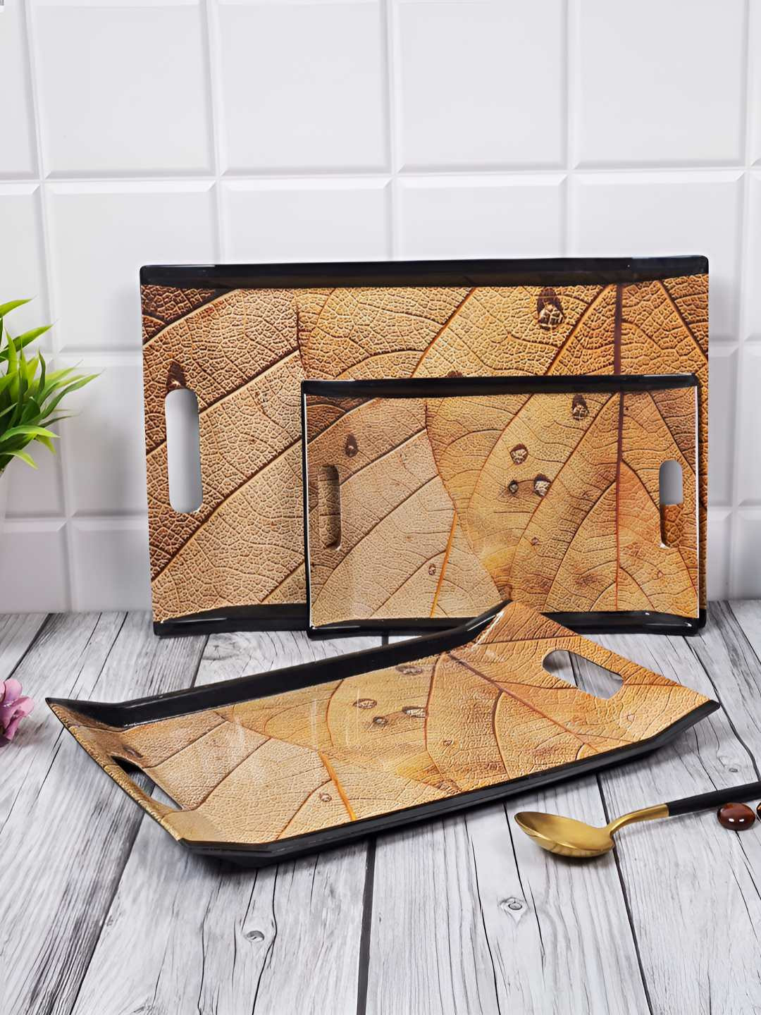 

UPC Brown And Black 3 Pieces Printed Melamine Dishwasher Safe Serving Tray