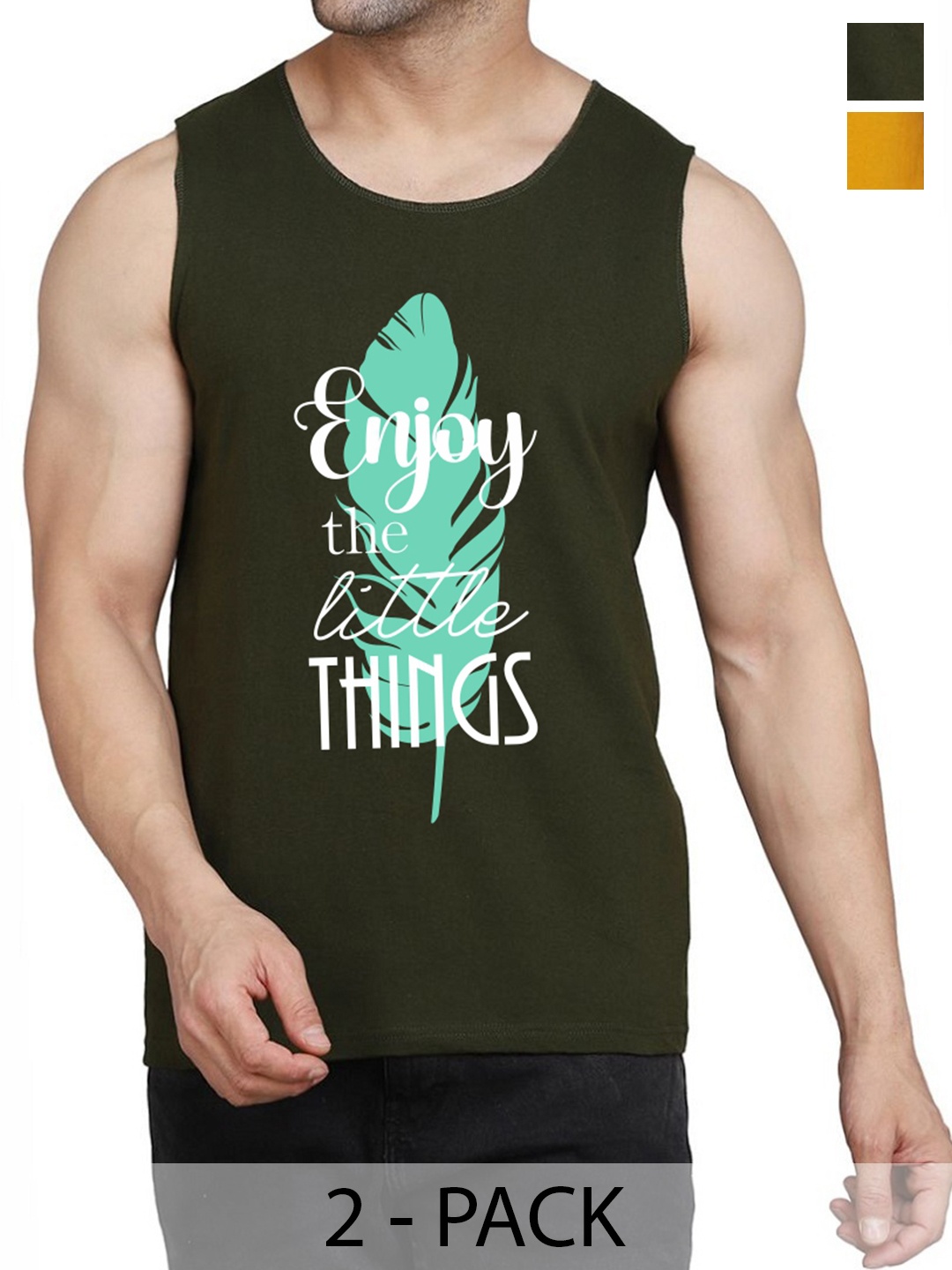 

WOOSTRO Pack Of 2 Printed Gym Vests RS26 (ENJOY OLIVE)(MORE MUSTARD)