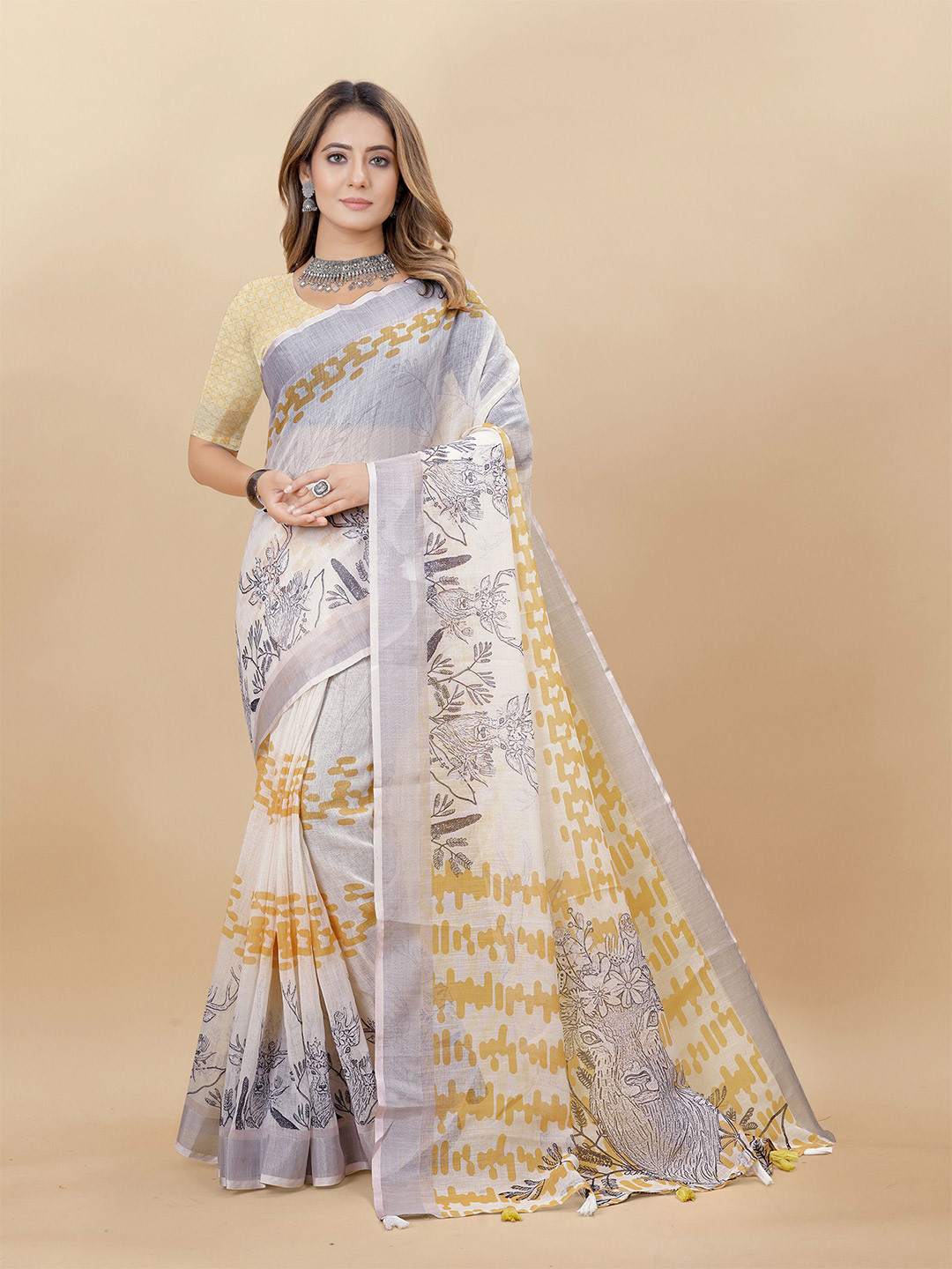 

Anouk Women Woven Design Zari Saree With Blouse Piece, Grey