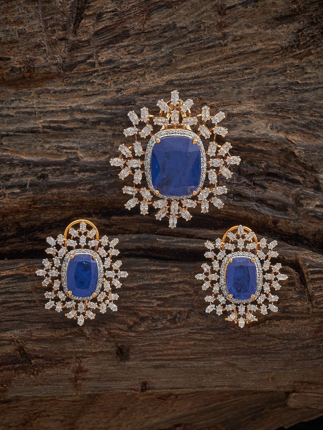 

Kushal's Fashion Jewellery Sapphire Victorian-Plated Zircon Studded Pendant Set, Gold