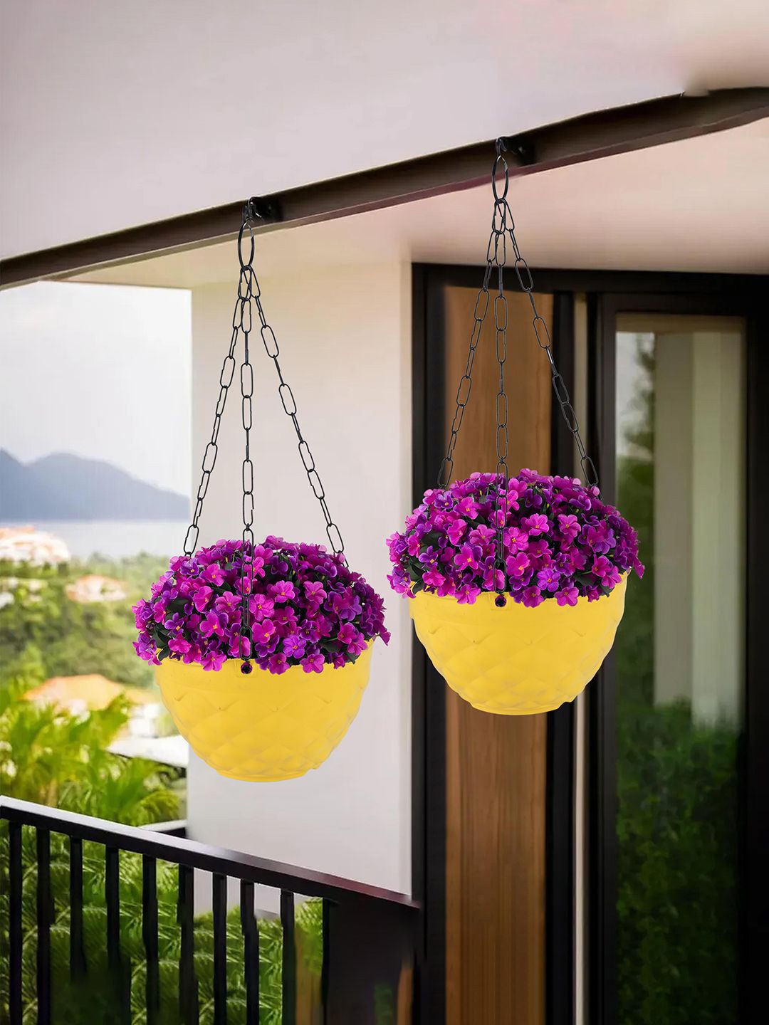 

Kuber Industries Yellow 2 Pieces Textured Hanging Planters