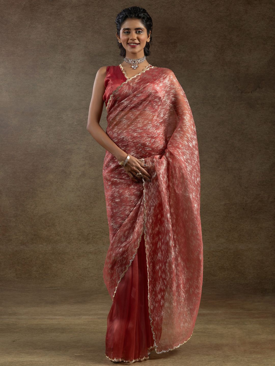 

Saree mall Embellished Beads and Stones Organza Ready to Wear Saree, Pink