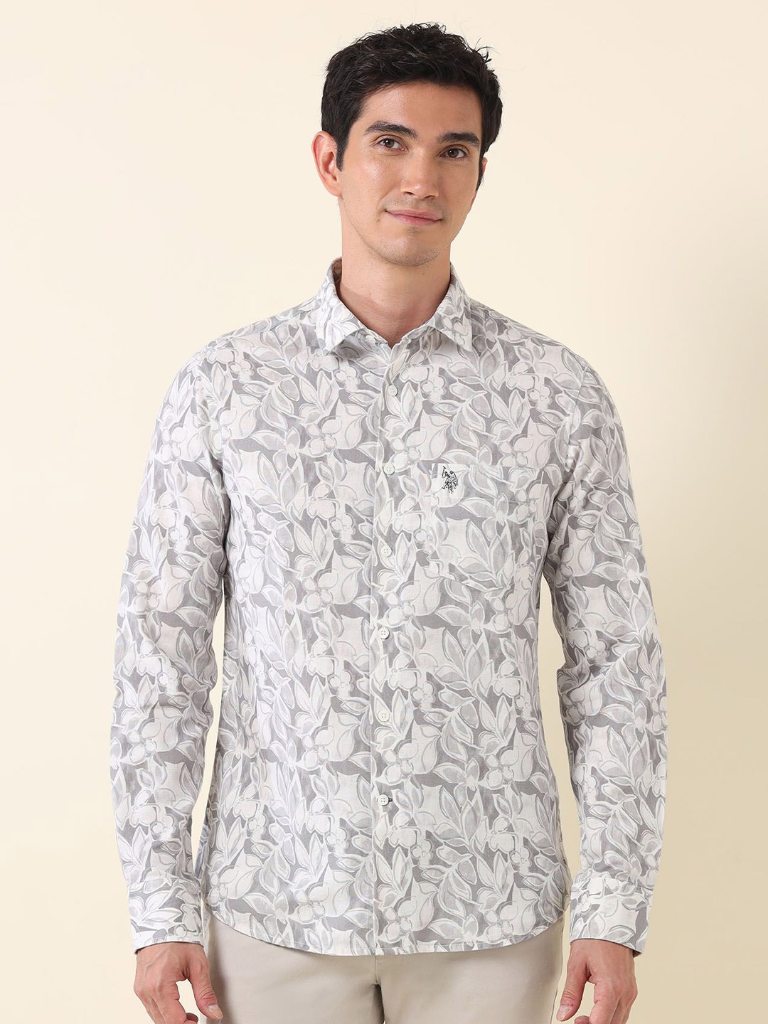 

U.S. Polo Assn. Men Classic Tailored Fit Floral Opaque Printed Casual Shirt, Grey