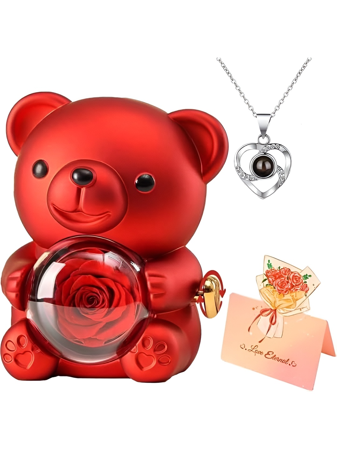 

HomeCloud Red Romantic Rose With Teddy Bear Preserved Rose Gift Box Set