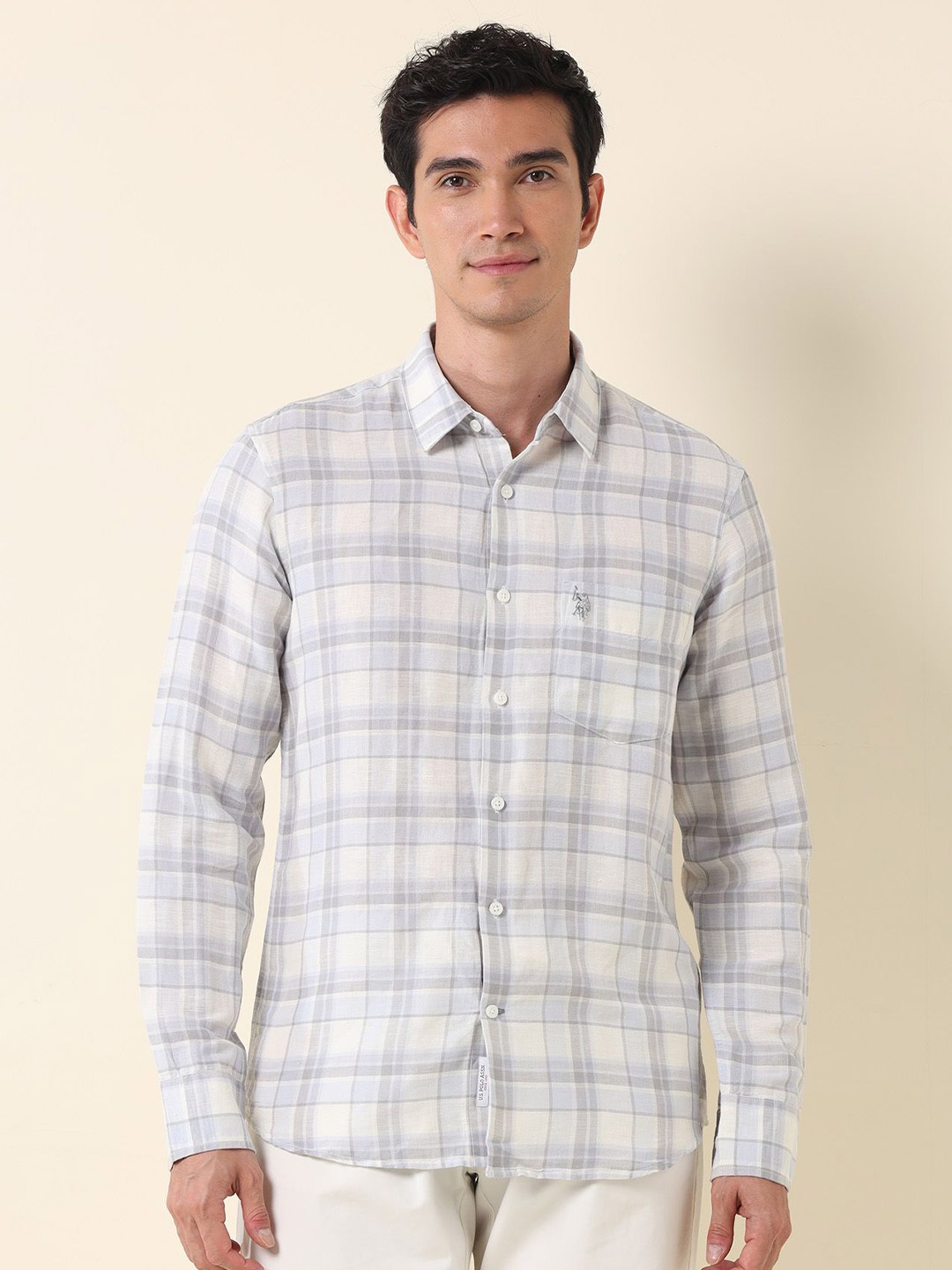 

U.S. Polo Assn. Men Tailored Fit Opaque Checked Casual Shirt, Grey