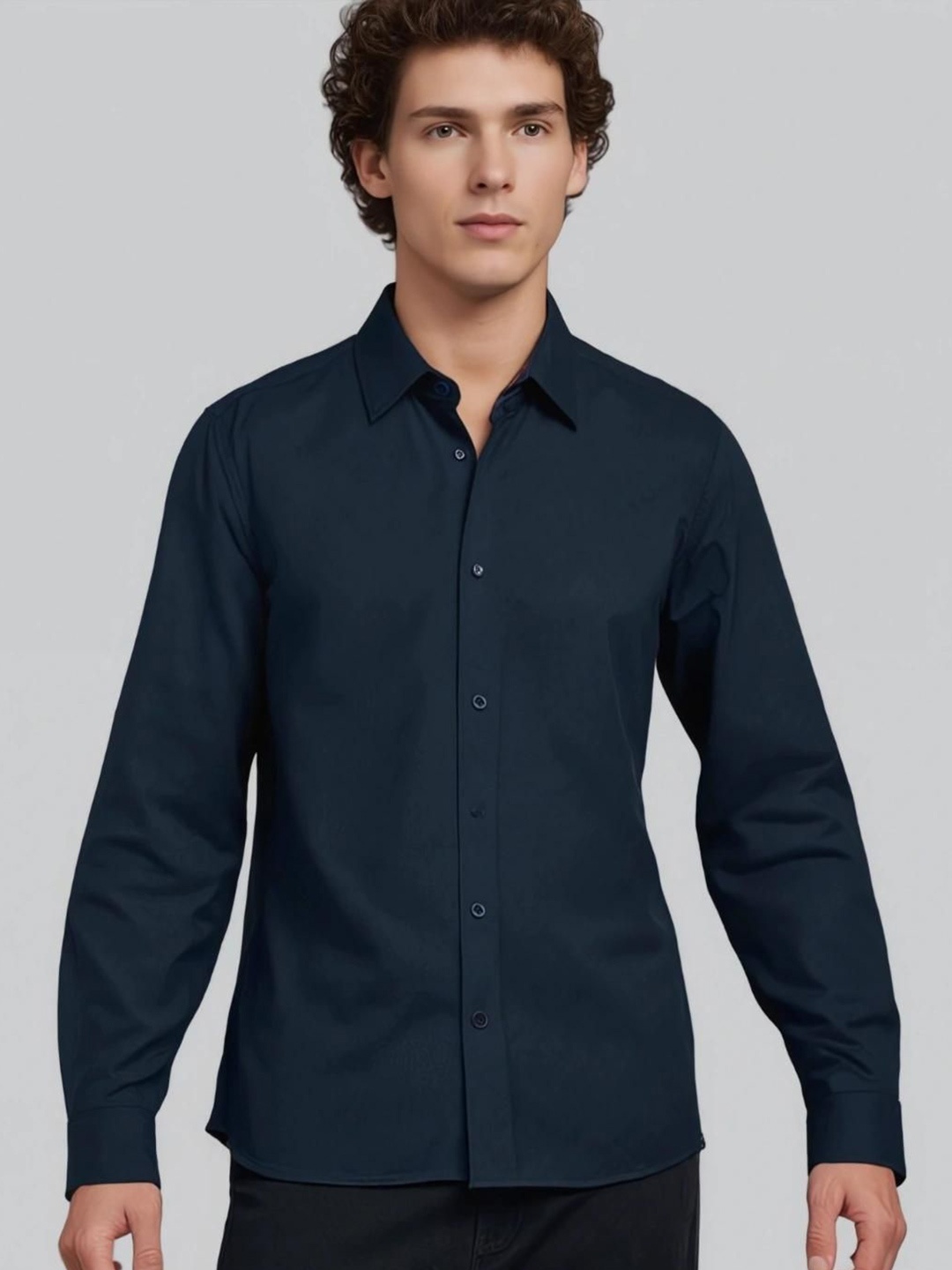 

HE SPOKE Men Smart Tailored Fit Opaque Casual Shirt, Navy blue