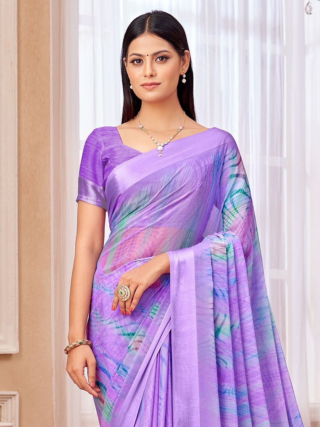 

Mitera Woven Design Leheriya Daily Wear Saree with Blouse Piece, Lavender