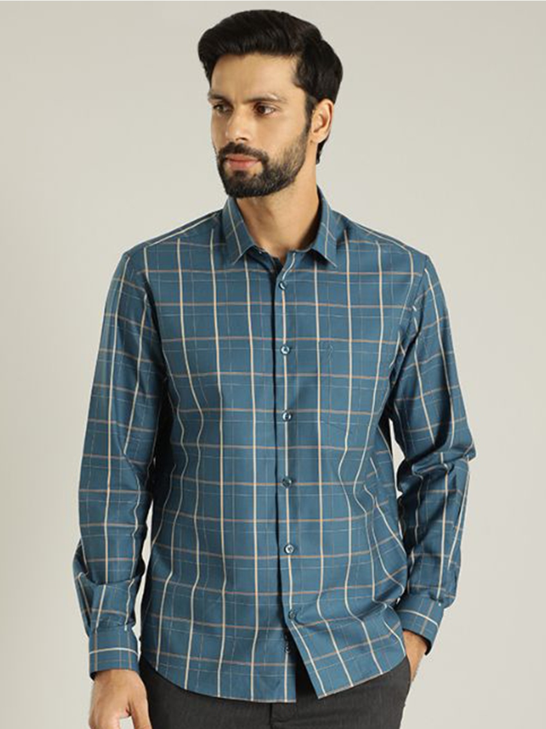 

Indian Terrain Men Slim Fit Tartan Checks Opaque Checked Casual Shirt, Blue