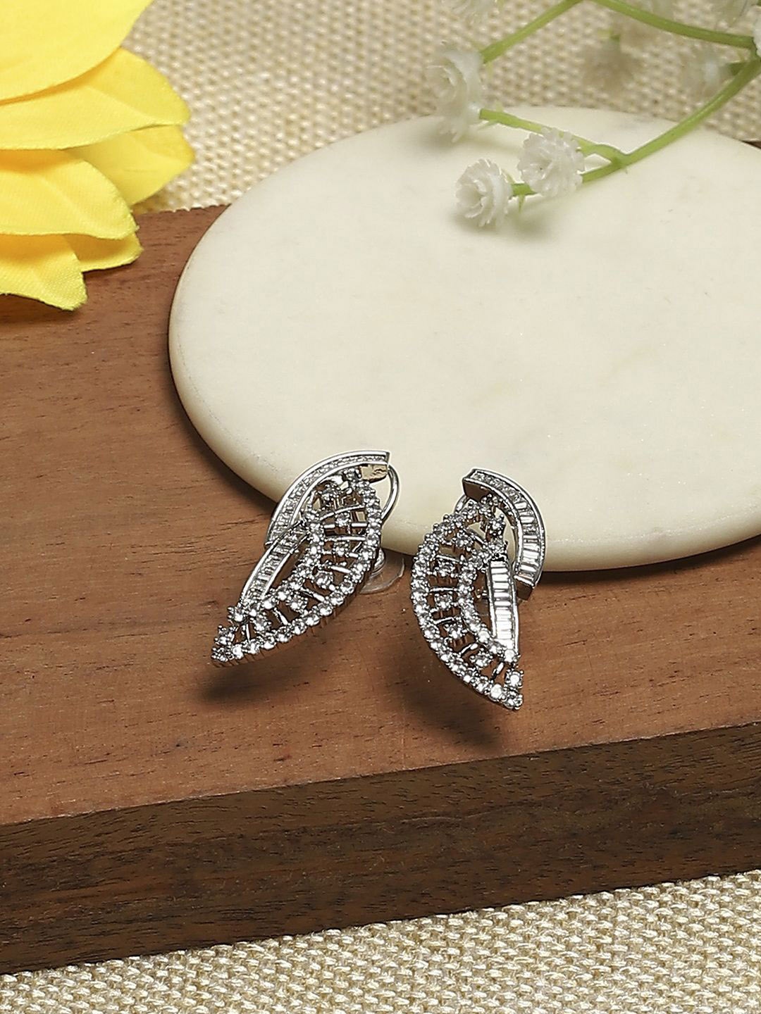 

Biba Brass Silver Plated Contemporary Shaped Studs Earrings, White
