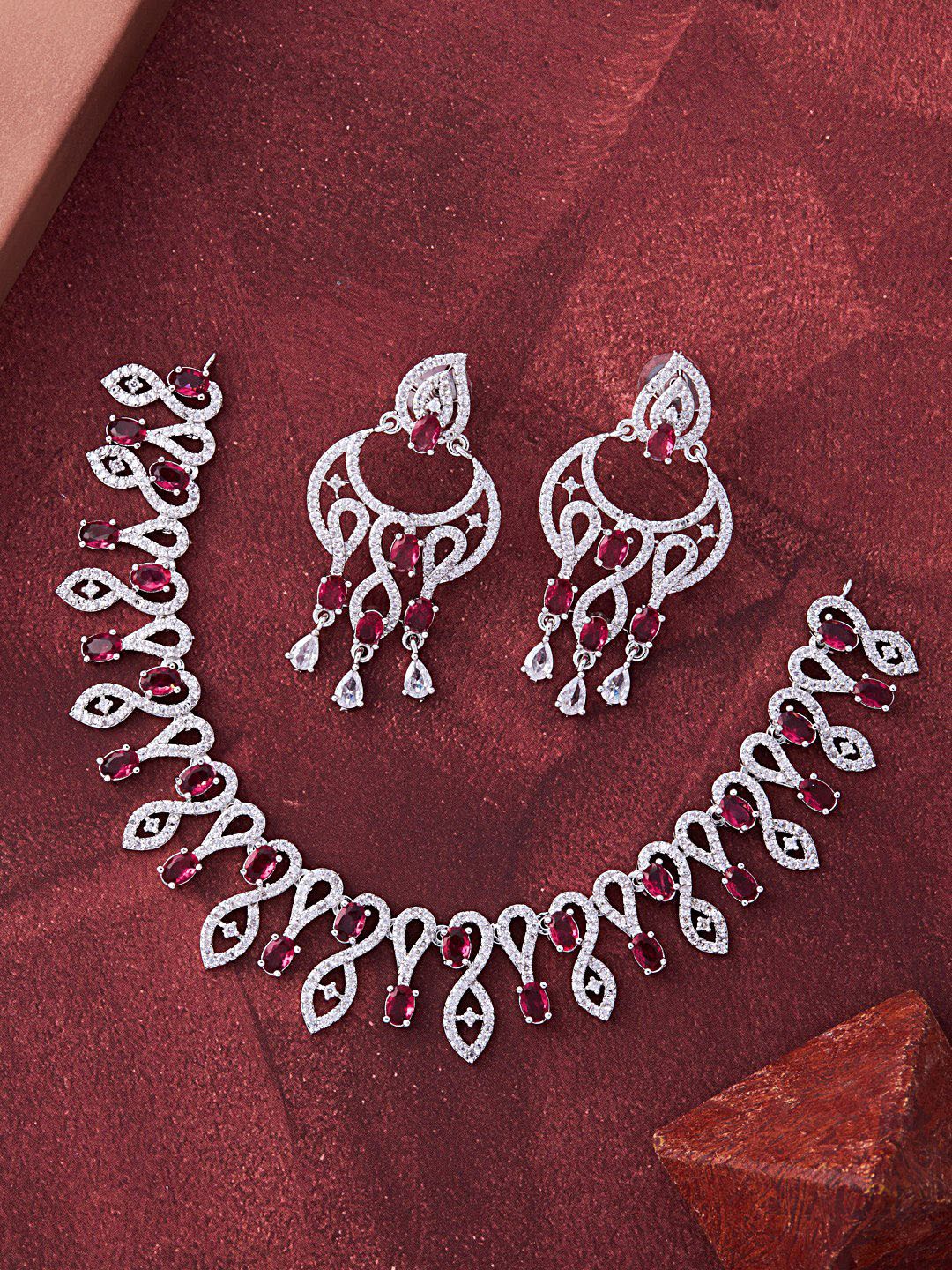 

Feelwhiz Silver-Plated American Diamond Studded Necklace and Earrings