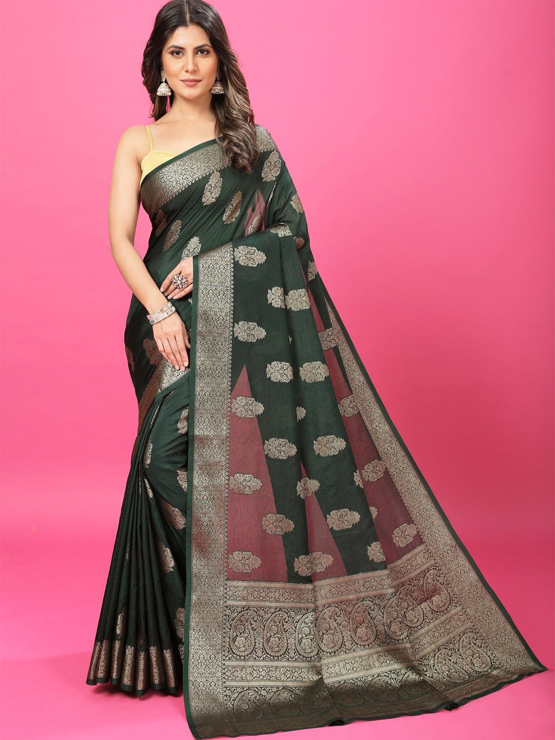 

CRAFTYSTYLES Woven Design Zari Pure Crepe Banarasi Saree, Green