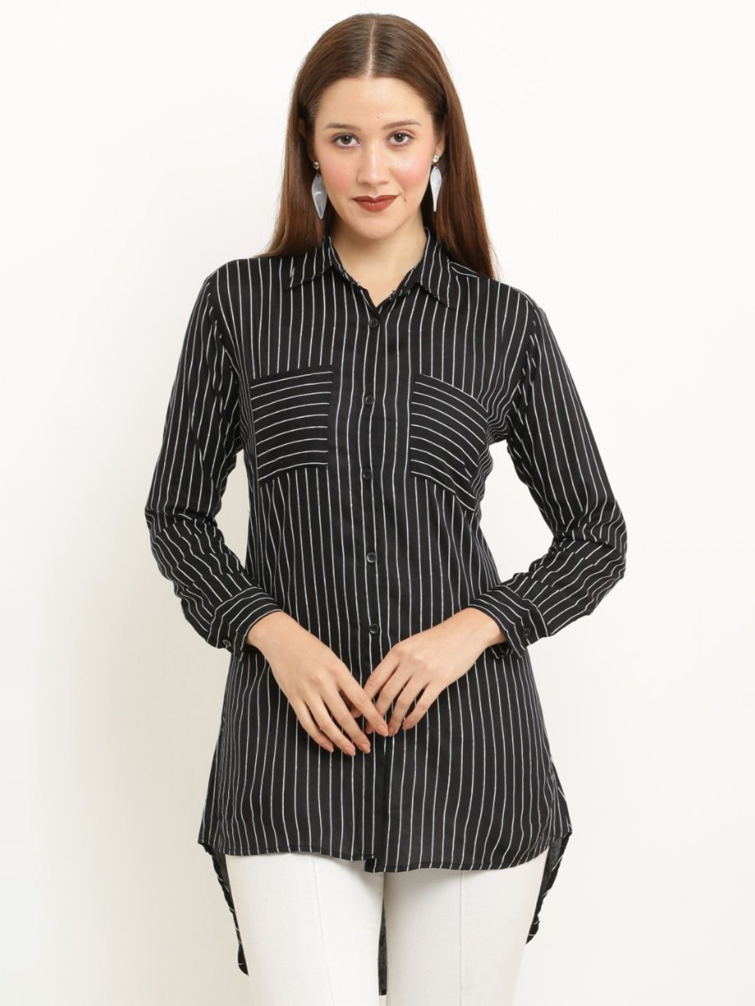 

LILY BUDS Women Opaque Striped Casual Shirt, Black